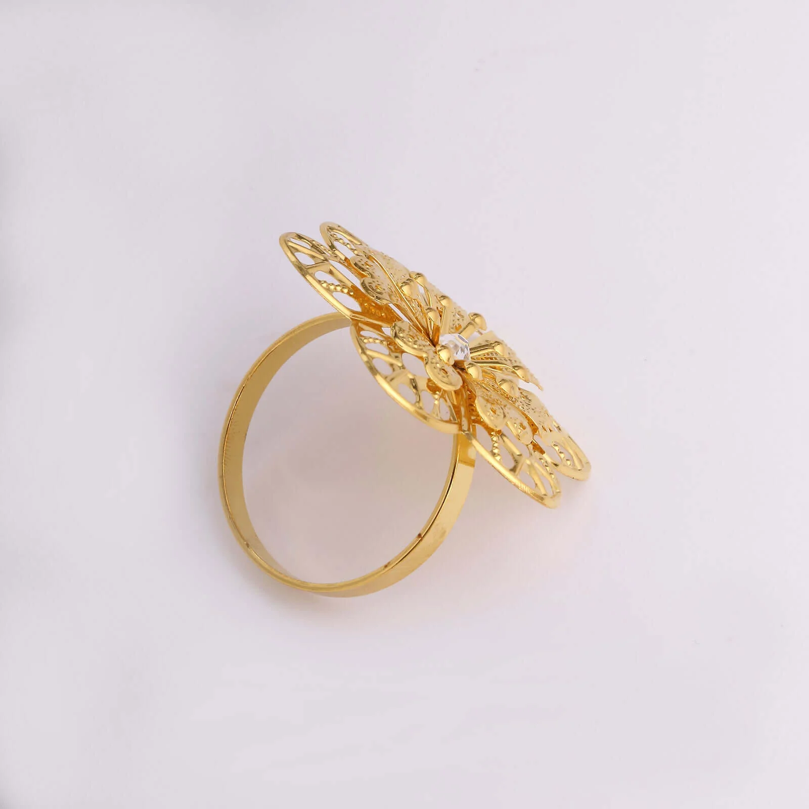 4 Pack Gold Metal Hollow Sun Flower Napkin Rings, Modern Flower Shaped Napkin Bands - Image 9