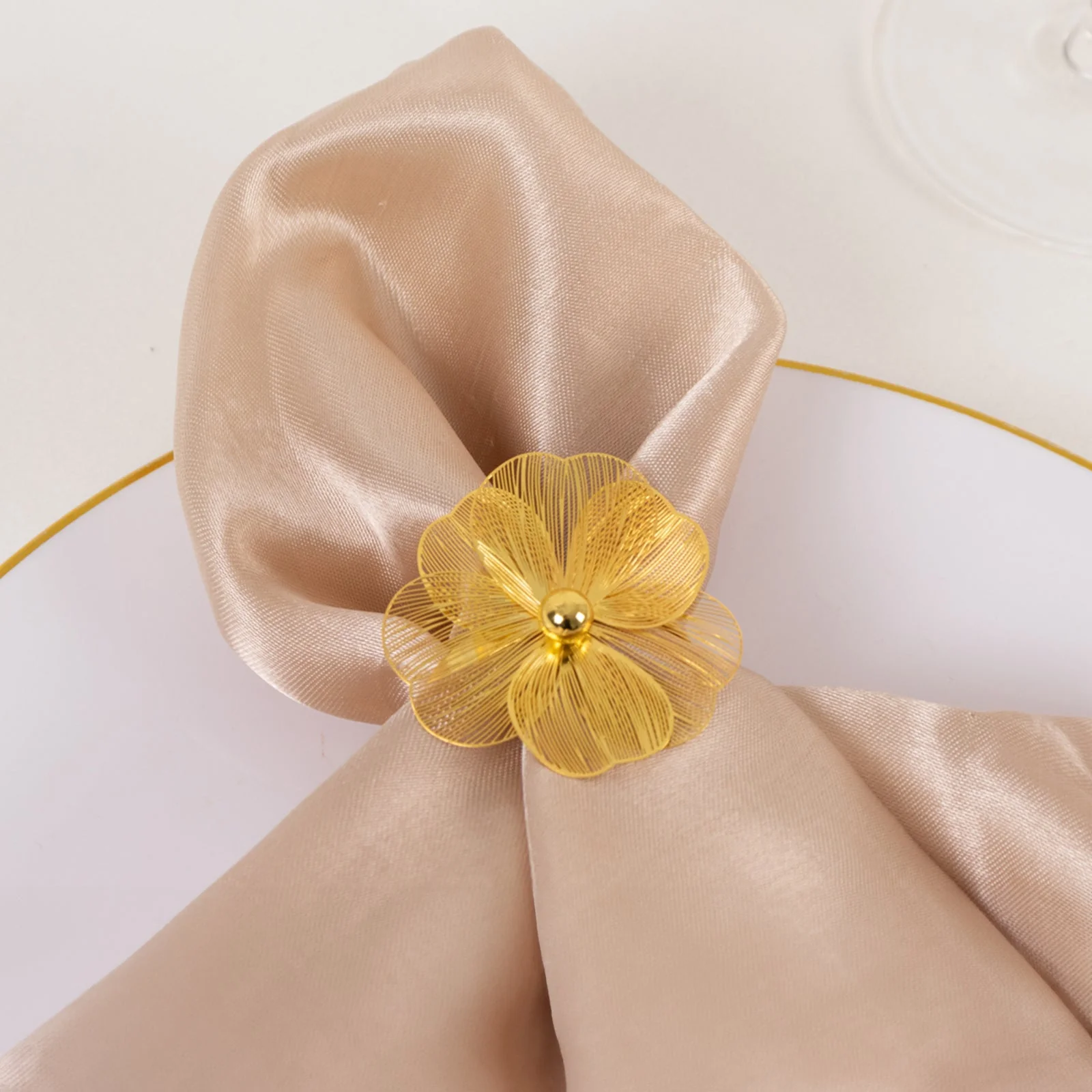 4 Pack Gold Metal Jasmine Flower Napkin Rings with Pearl Center, Decorative Floral Napkin Holder Bands - 2" - Image 10