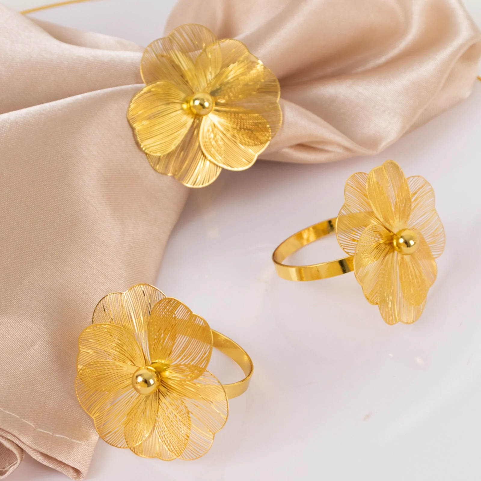 4 Pack Gold Metal Jasmine Flower Napkin Rings with Pearl Center, Decorative Floral Napkin Holder Bands - 2" - Image 7