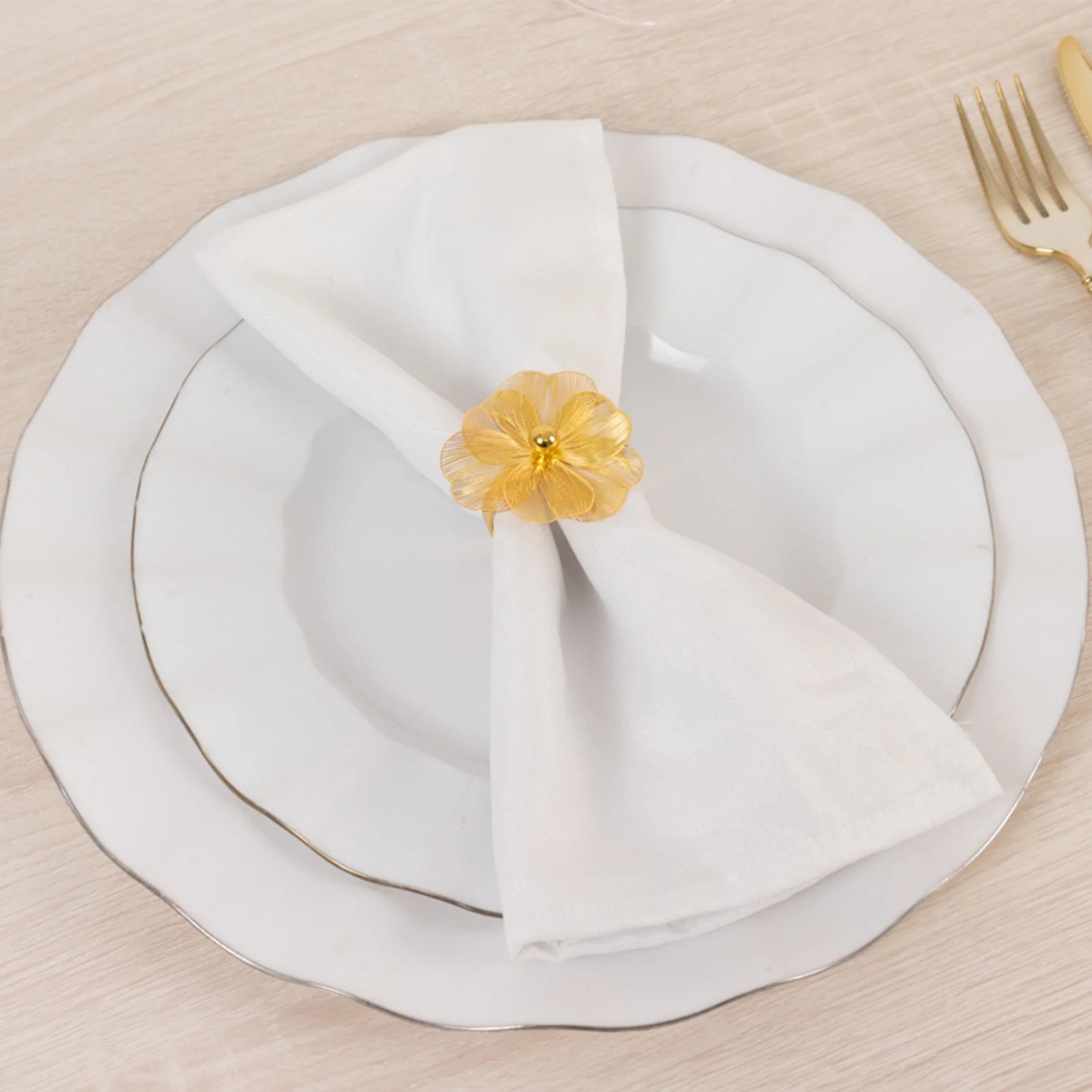 4 Pack Gold Metal Jasmine Flower Napkin Rings with Pearl Center, Decorative Floral Napkin Holder Bands - 2" - Image 8