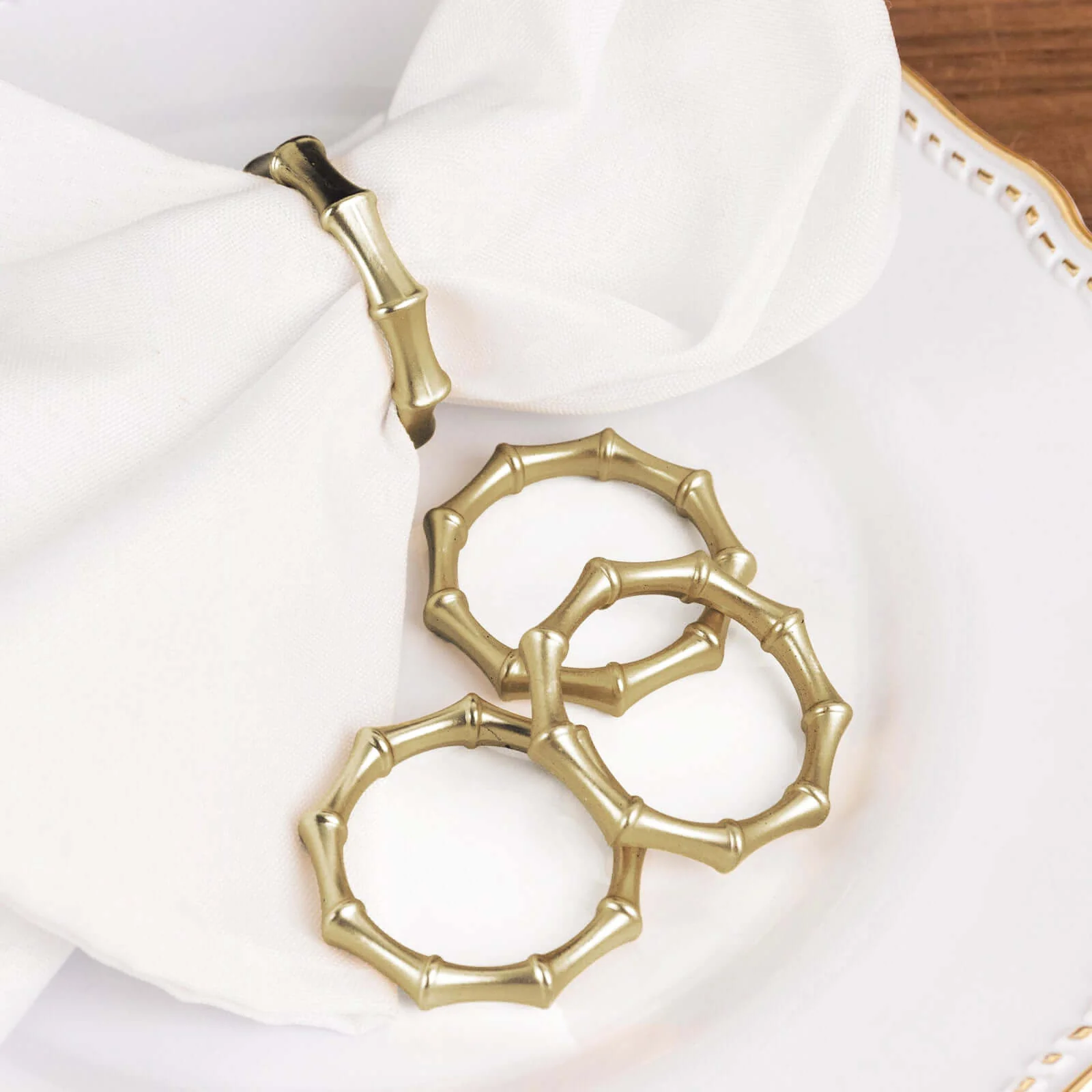 4 Pack Gold Metal Napkin Rings Bamboo Knuckle Style, Modern Serviette Holders 2"