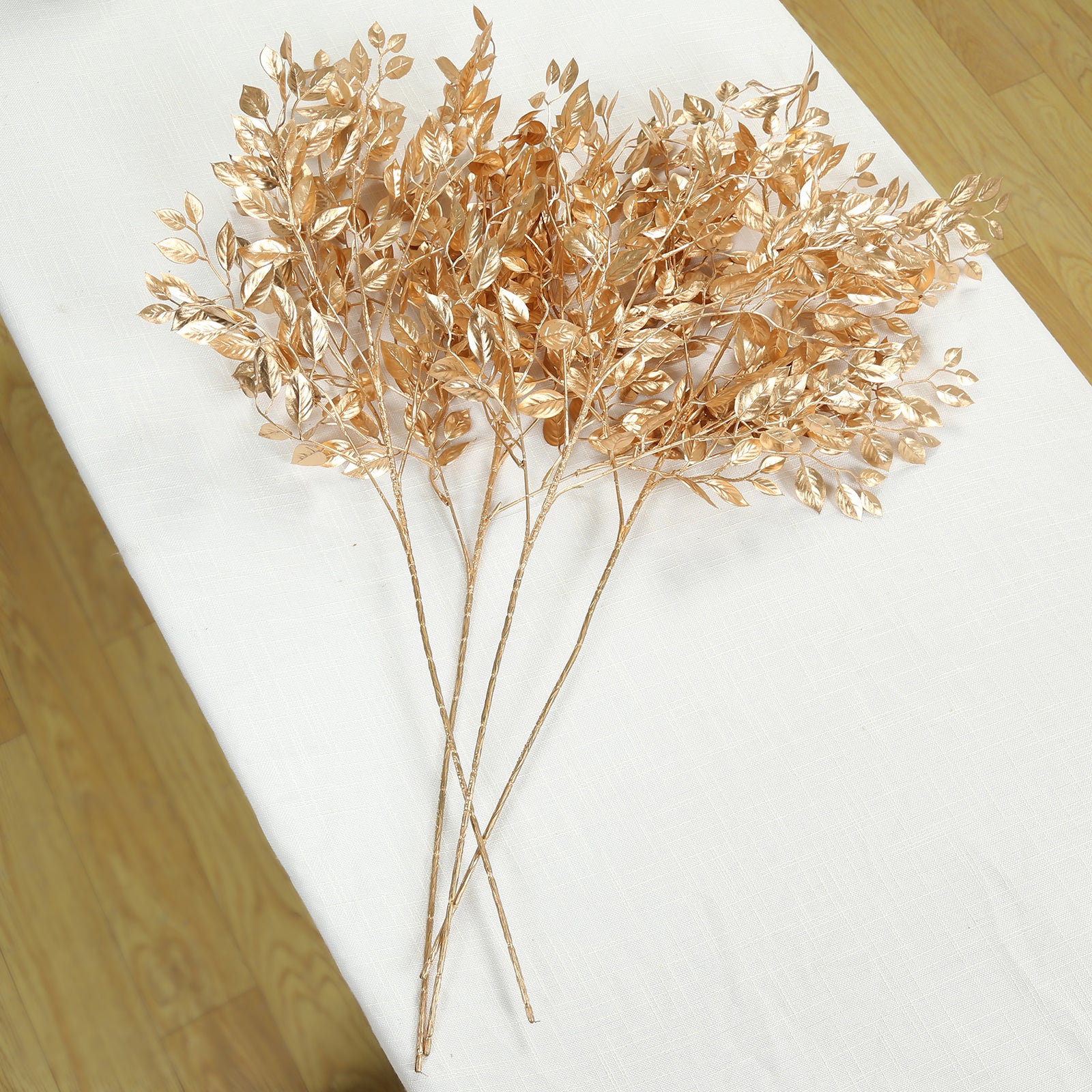 4 Pack Gold Metallic Artificial Leaf Stems 33” – Italian Ruscus Branches Plastic Greenery for Floral Arrangements & Centerpieces - Image 8