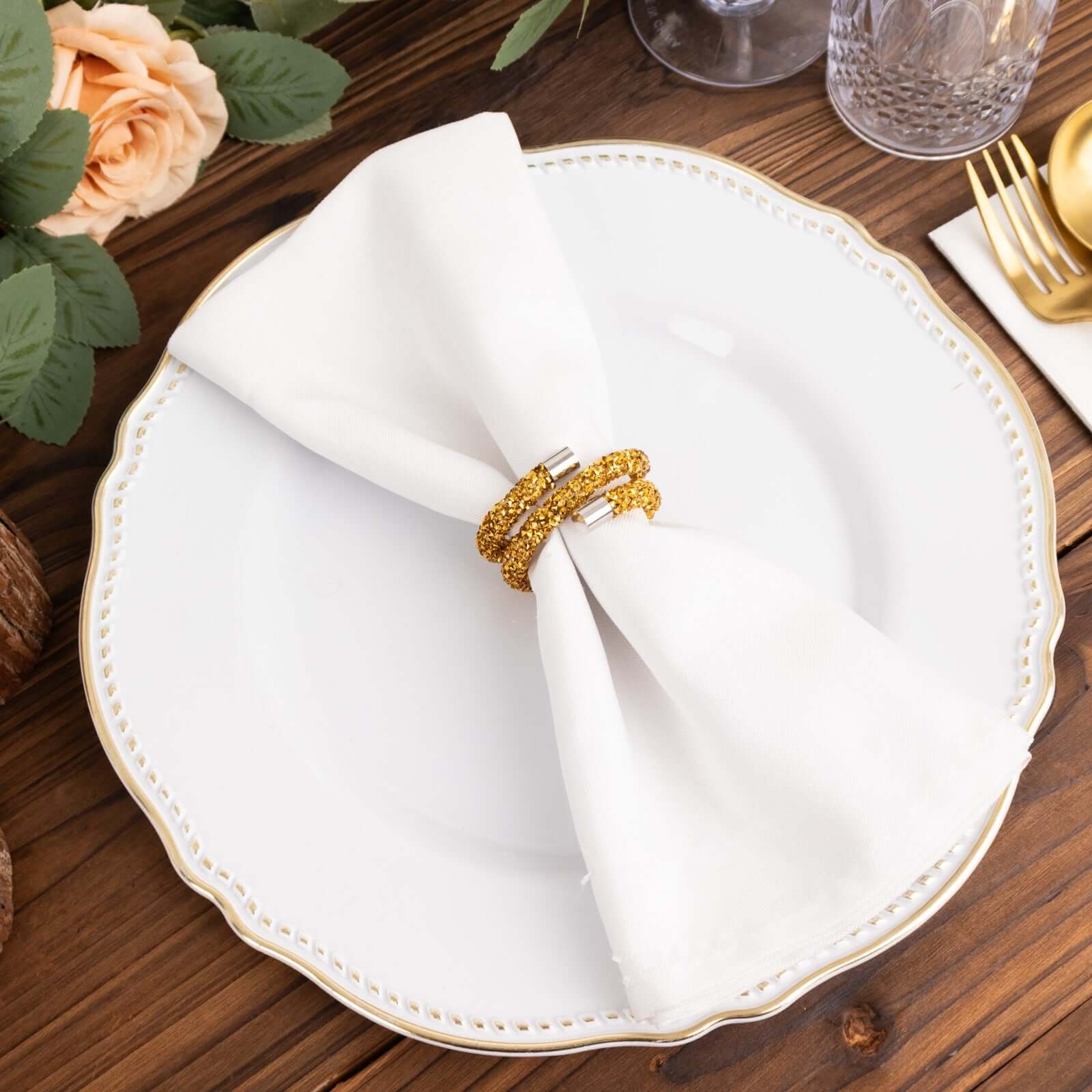 4 Pack Gold Sparkle Rhinestone Swirl Napkin Rings, Elegant Cloth Napkin Holders - Image 8