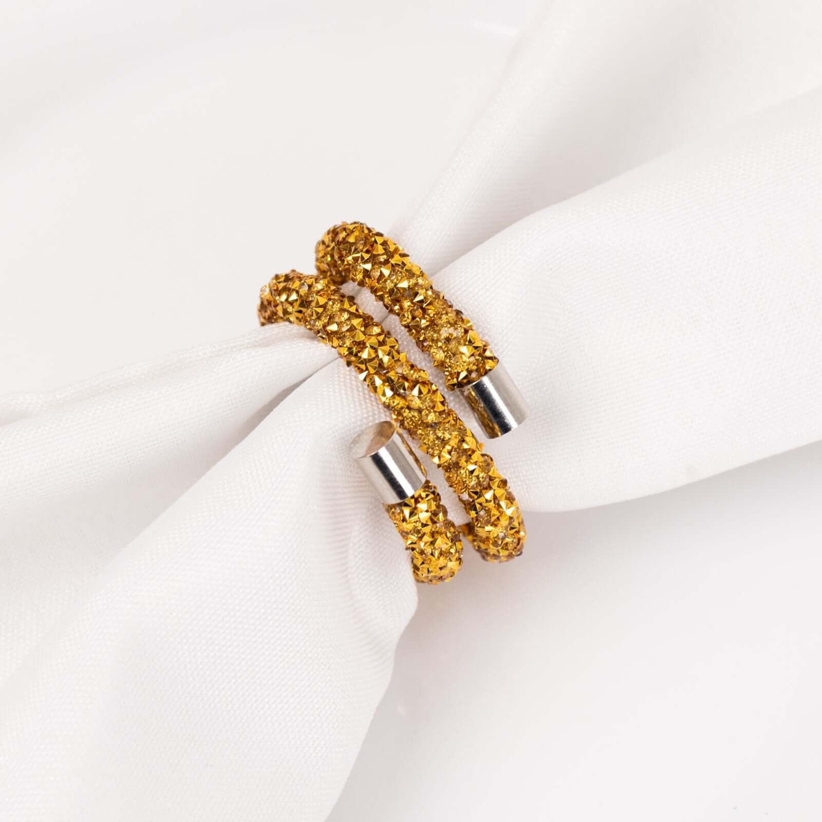 4 Pack Gold Sparkle Rhinestone Swirl Napkin Rings, Elegant Cloth Napkin Holders - Image 9