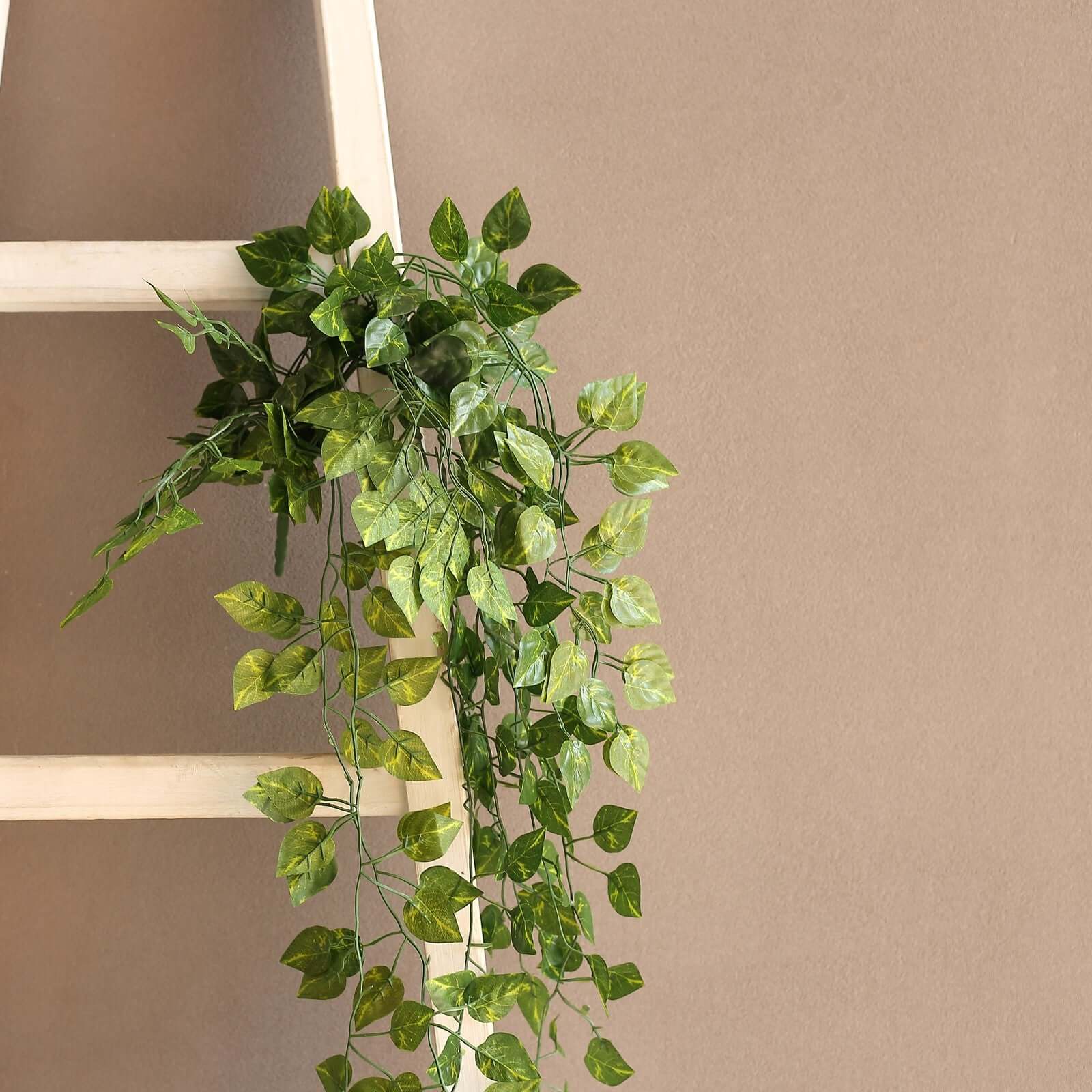 4 Pack Green Silk Pothos Artificial Hanging Plants, Fake Foliage Ivy Leaf Garland Vines - 3ft - Image 2
