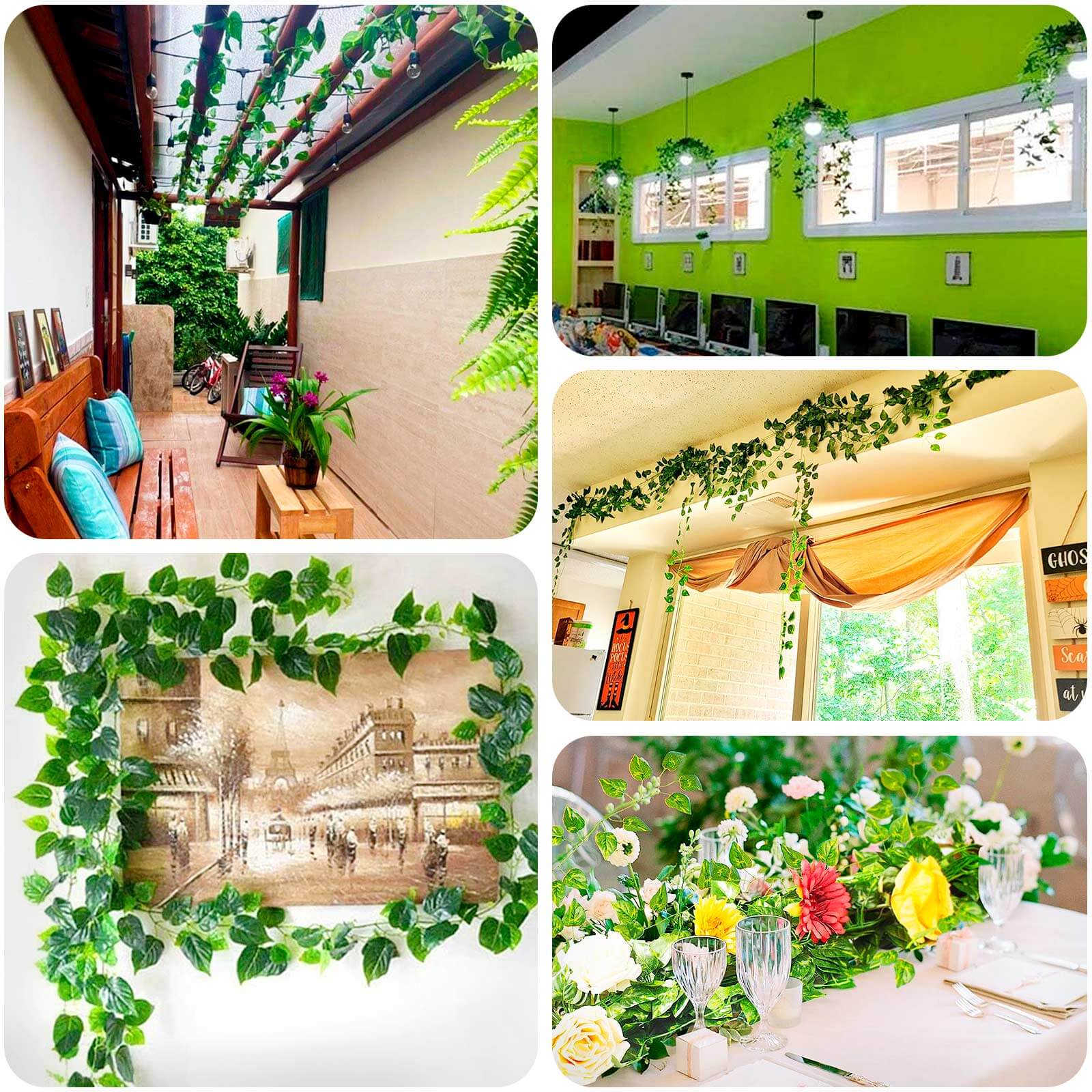 4 Pack Green Silk Pothos Artificial Hanging Plants, Fake Foliage Ivy Leaf Garland Vines - 3ft - Image 5