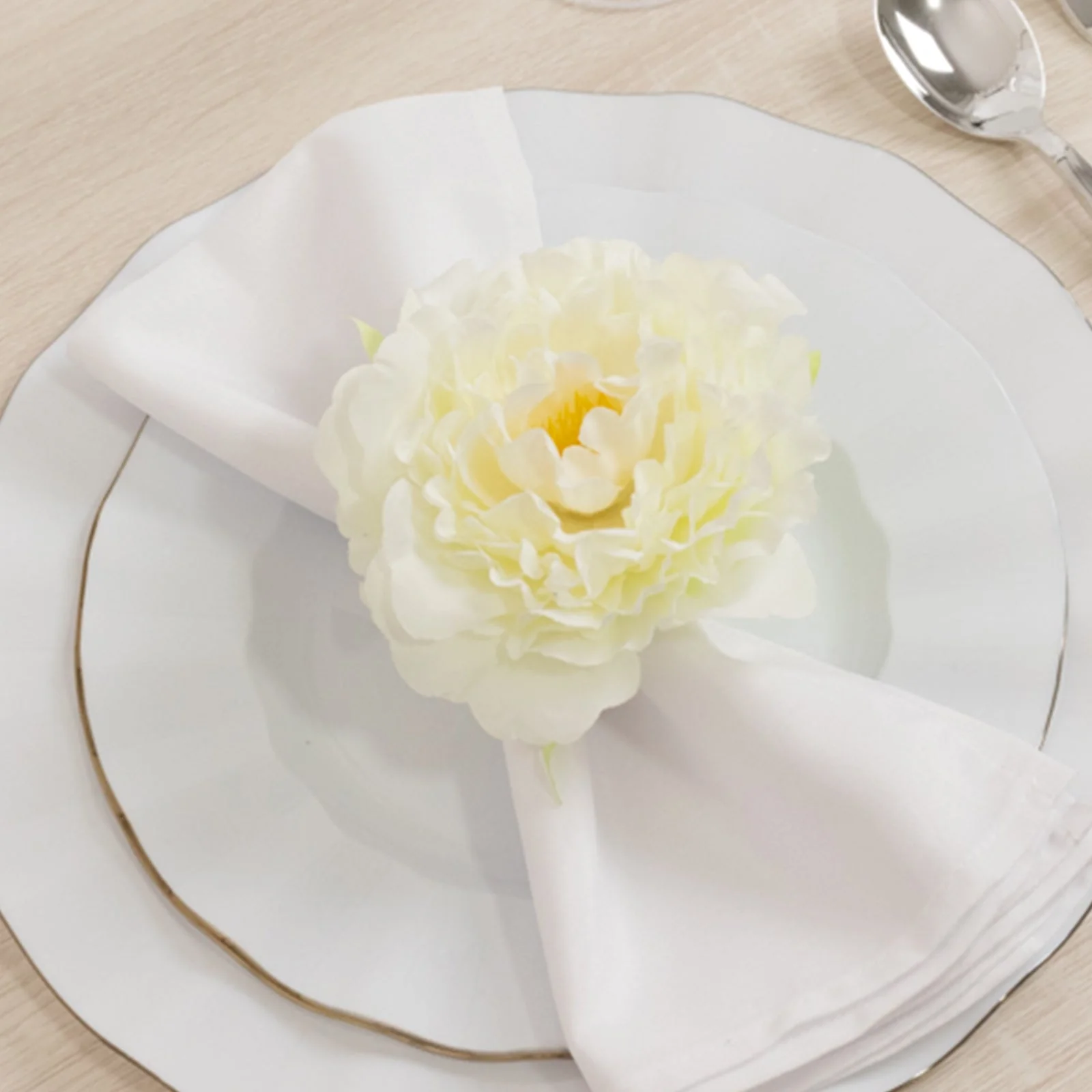 4-Pack Napkin Rings with Silk Peony Flower – Ivory Floral Napkin Holders for Dinner Table Settings & Décor - Image 6