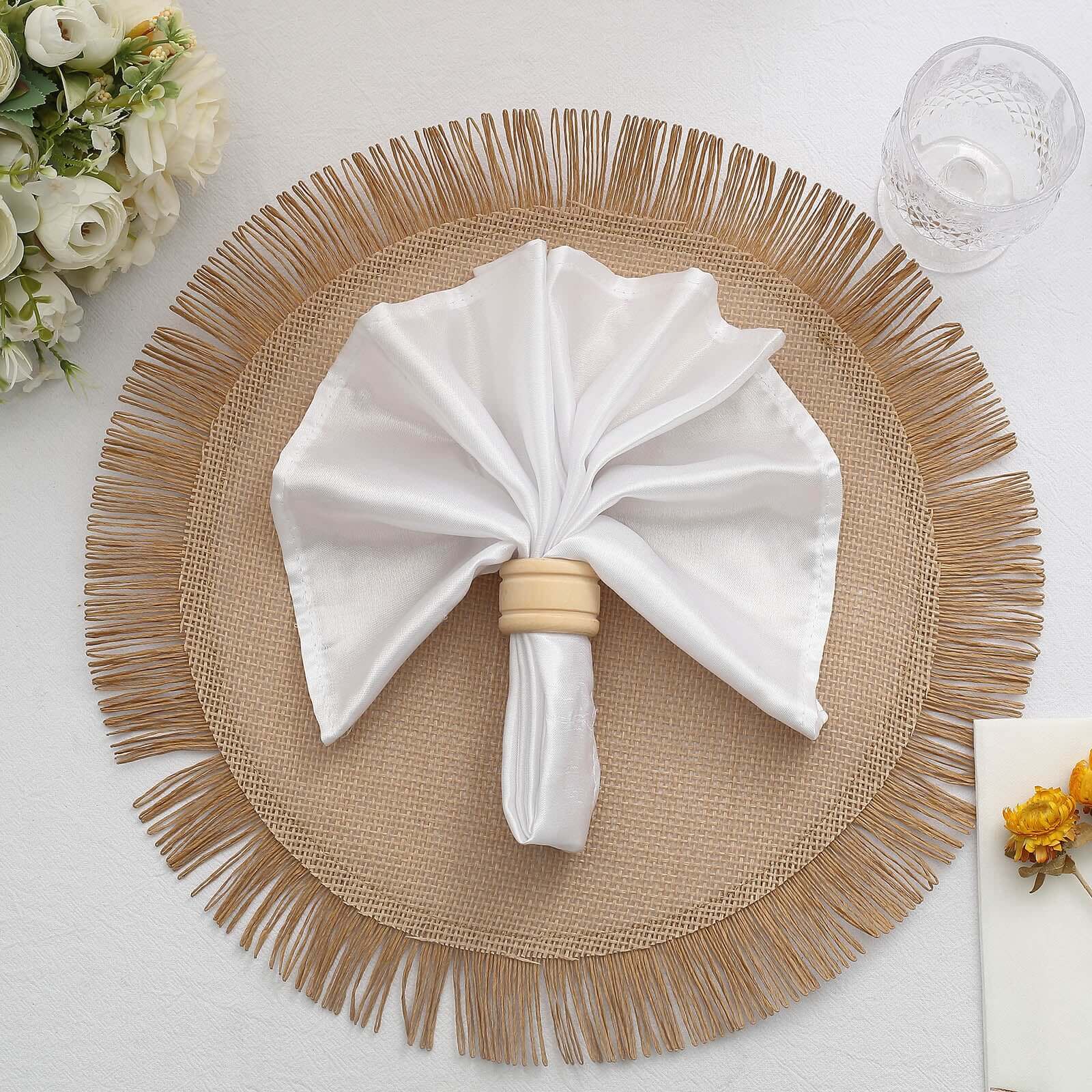 4-Pack Jute Placemats 16" Round Fringe Edge Design Natural - Rustic Burlap Dining Mats - Image 5