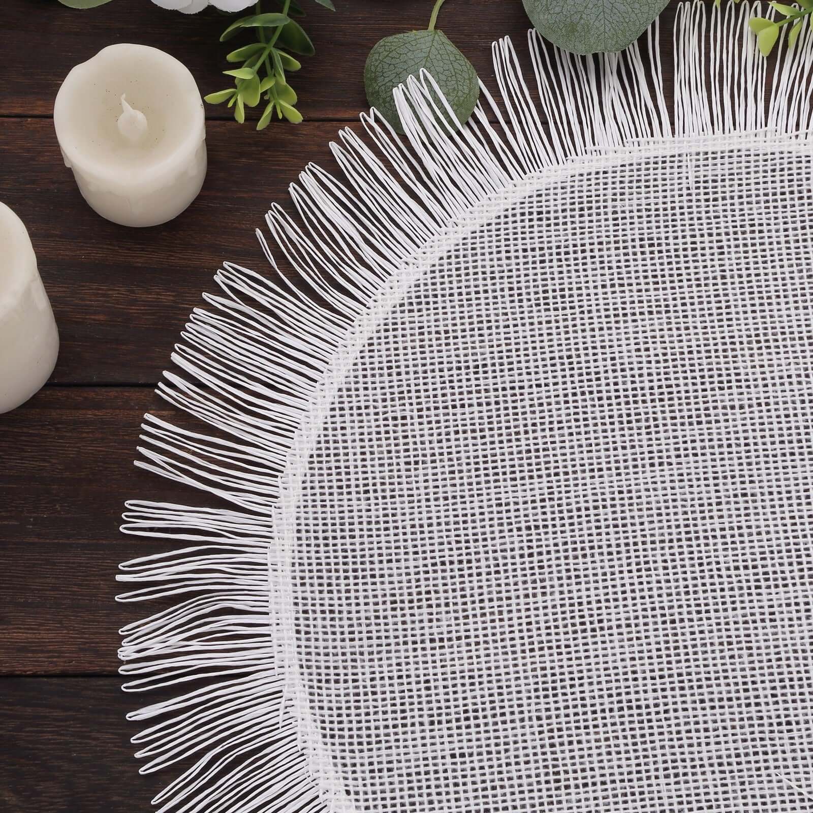 4-Pack Jute Placemats 16" Round Fringe Edge Design White - Rustic Boho Chic Burlap Dining Mats - Image 8