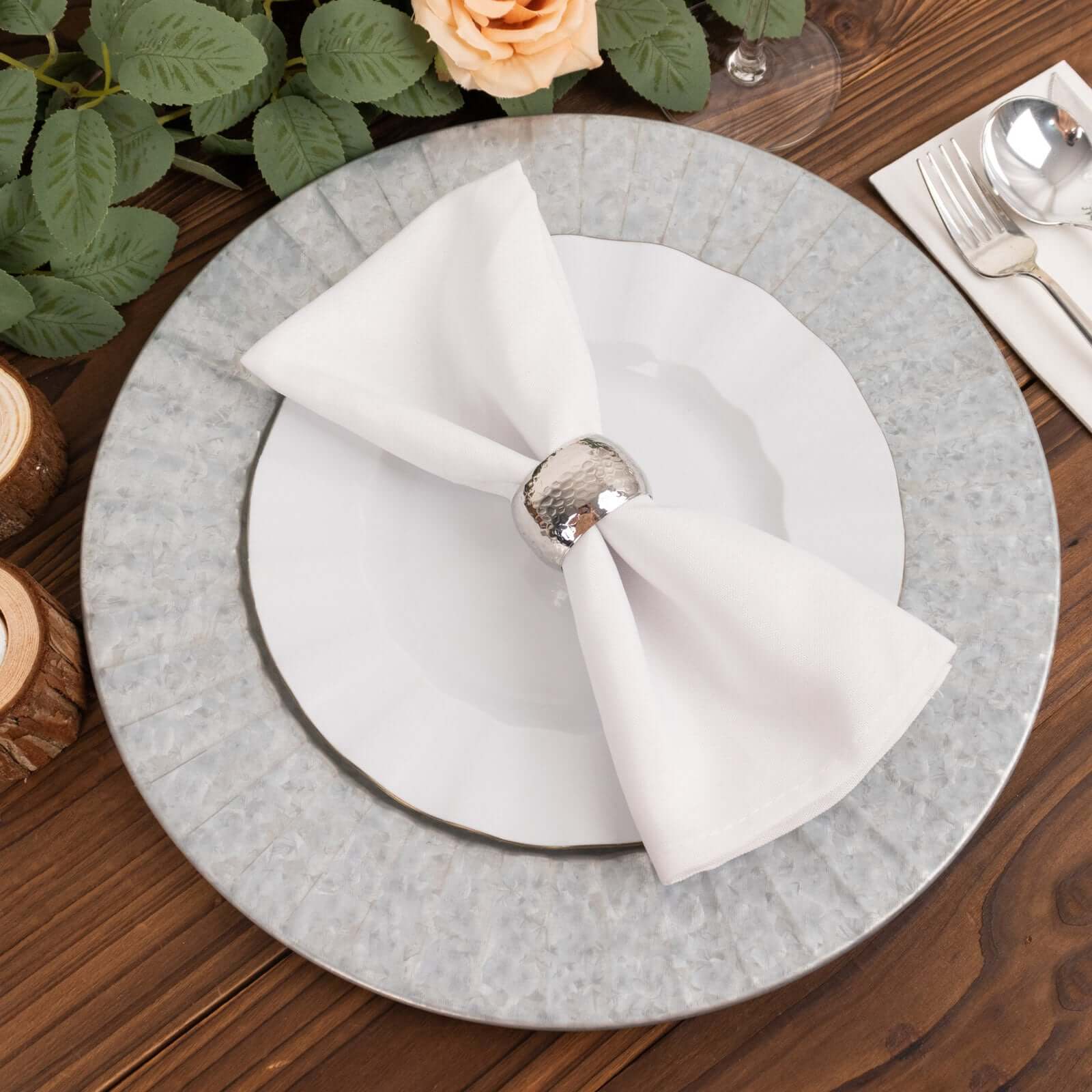 4-Pack Metal Charger Plates 13" Round Silver with Galvanized Ruffled Rim - Sleek Charger Tableware - Image 2