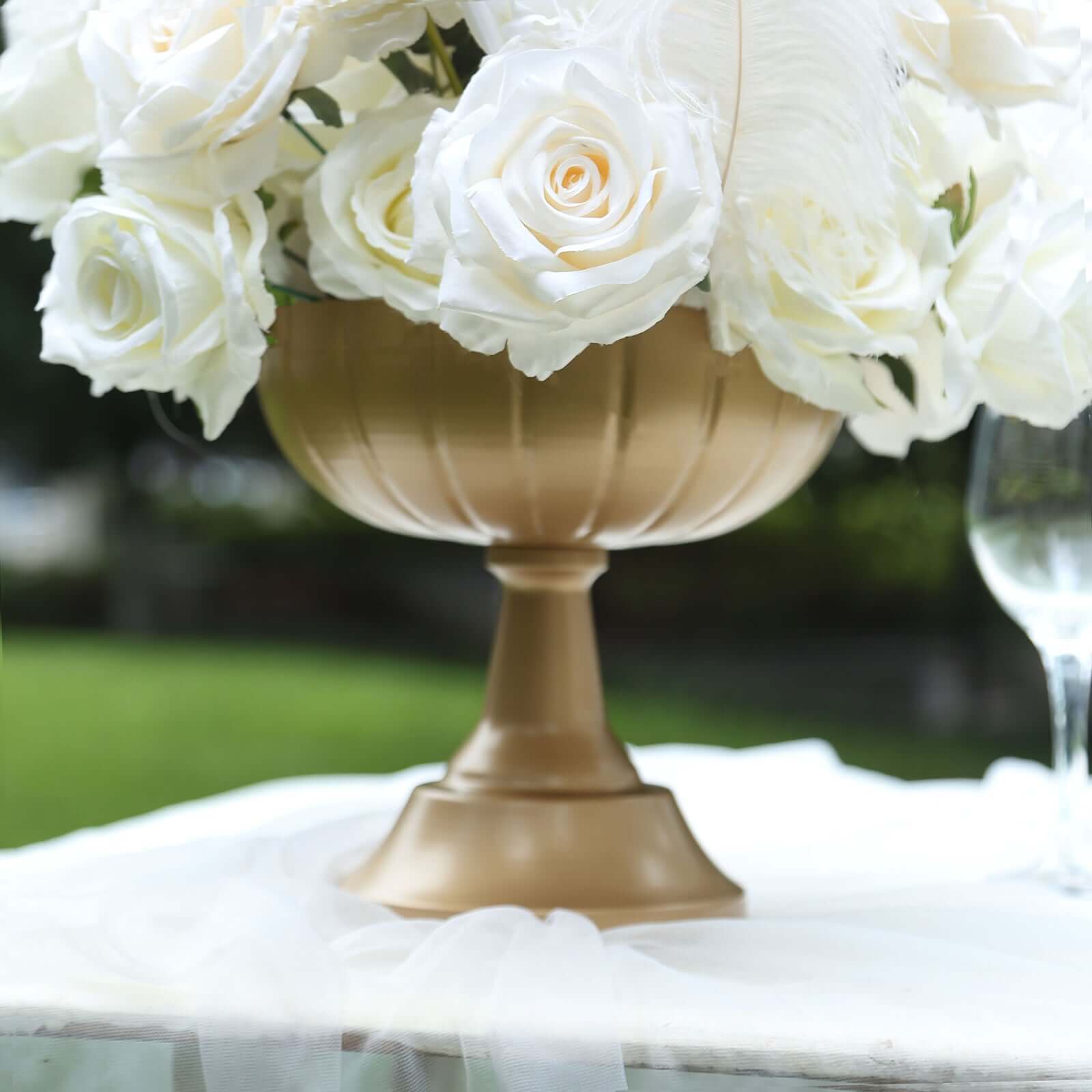 4-Pack Metal Flower Vases Compote Pedestal Bowl 8.5" in Grecian Urn Style Gold - Sophisticated Floral Wedding Centerpieces - Image 5