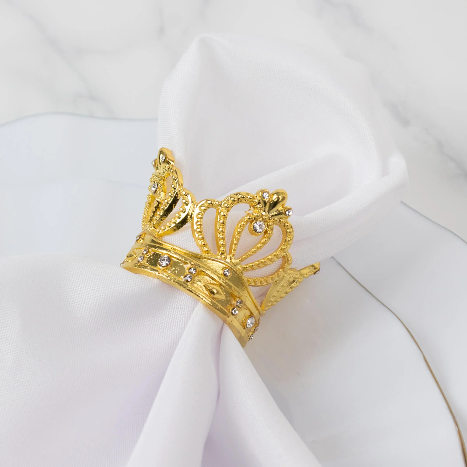 4 Pack Metallic Gold Crown Rhinestone Napkin Rings, Royal Bling Napkin Holders - Image 8