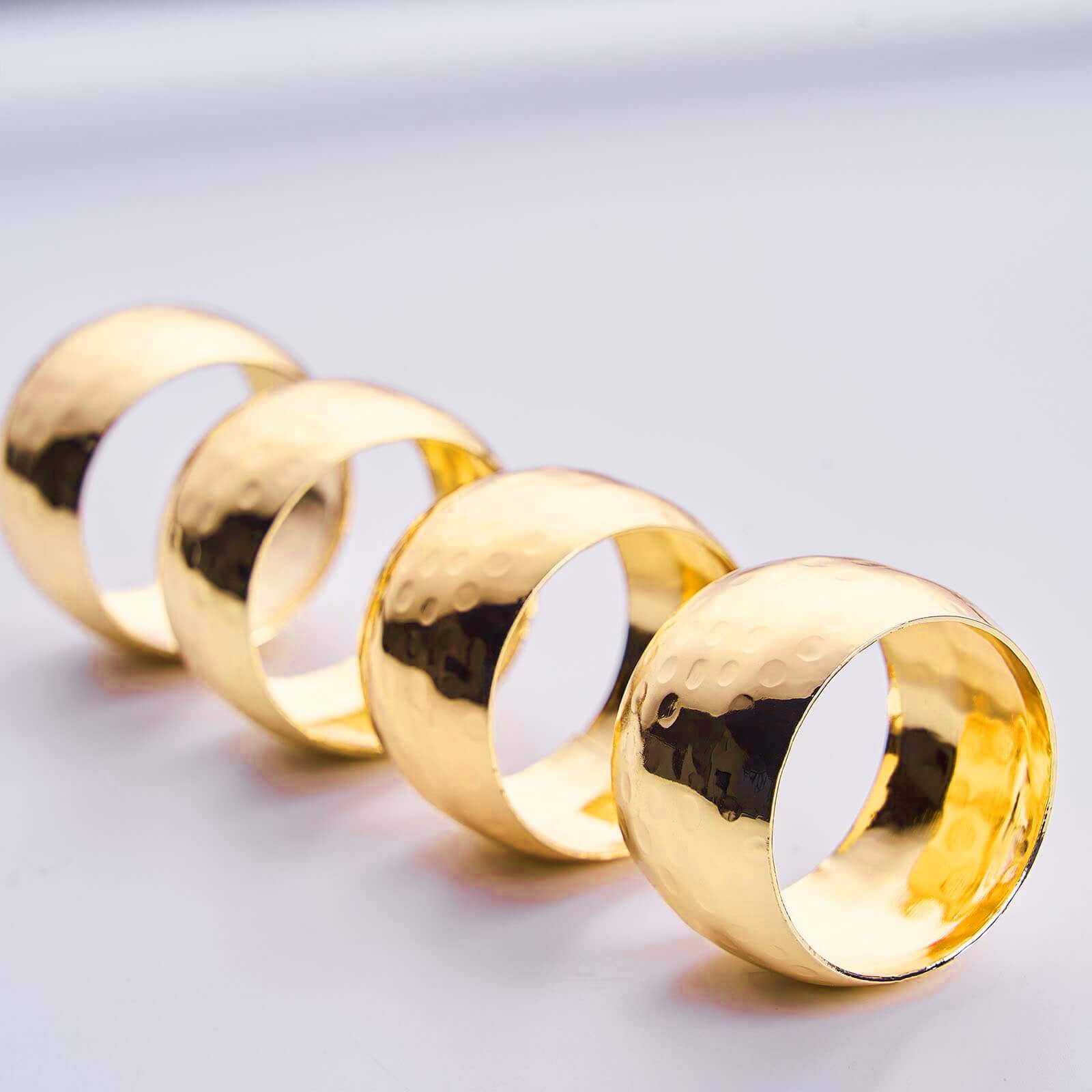 4 Pack Metallic Gold Hammered Pattern Metal Napkin Rings - Image 2
