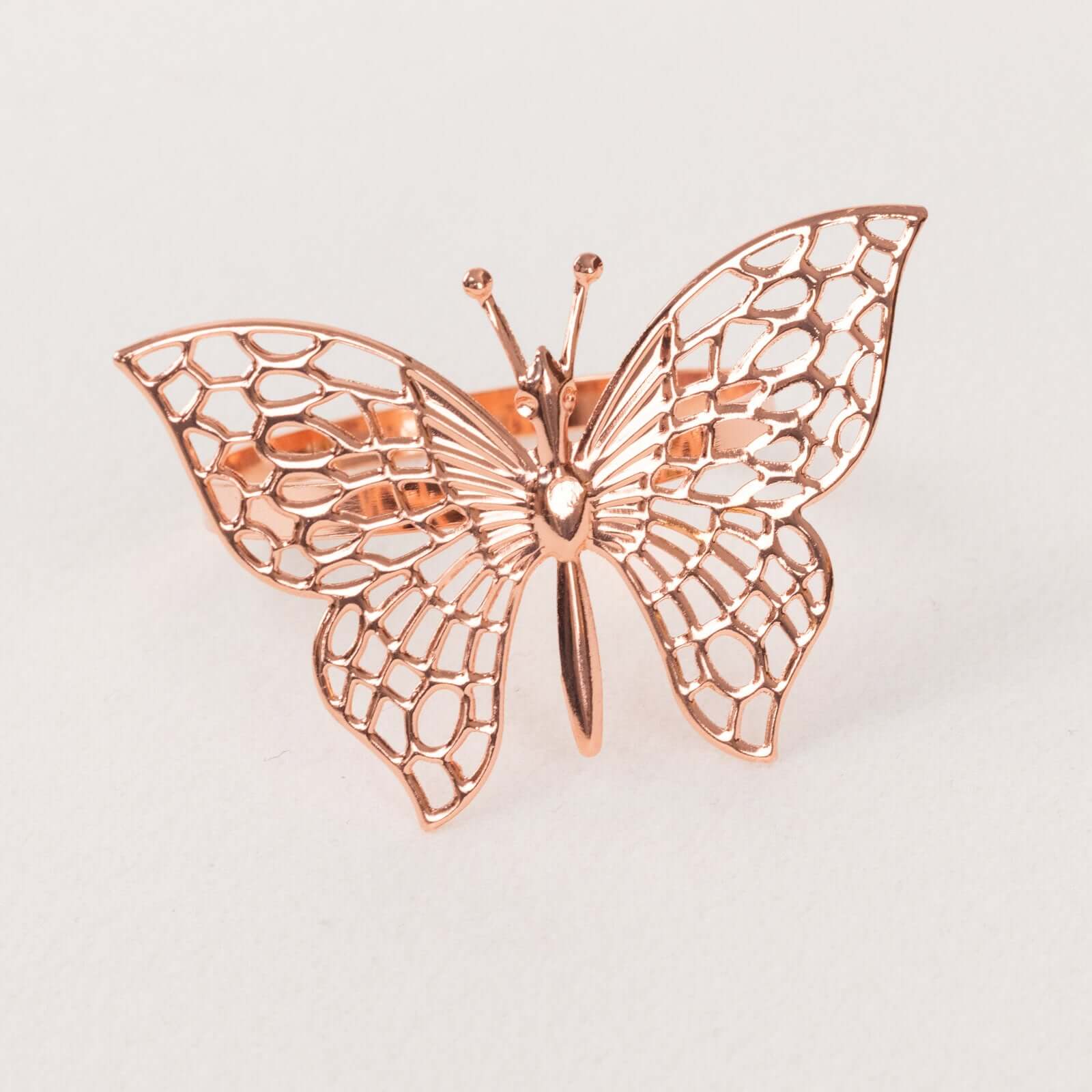 4 Pack Metallic Rose Gold Laser Cut Butterfly Napkin Rings, Decorative Cloth Napkin Holders - Image 10