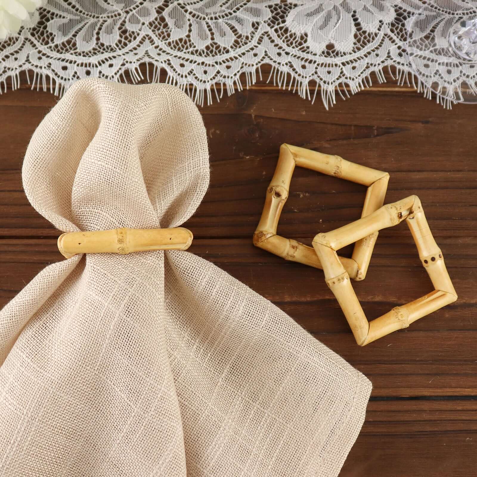 4 Pack Natural Rustic Boho Chic Wooden Square Napkin Rings, Bamboo Napkin Holders - Image 6