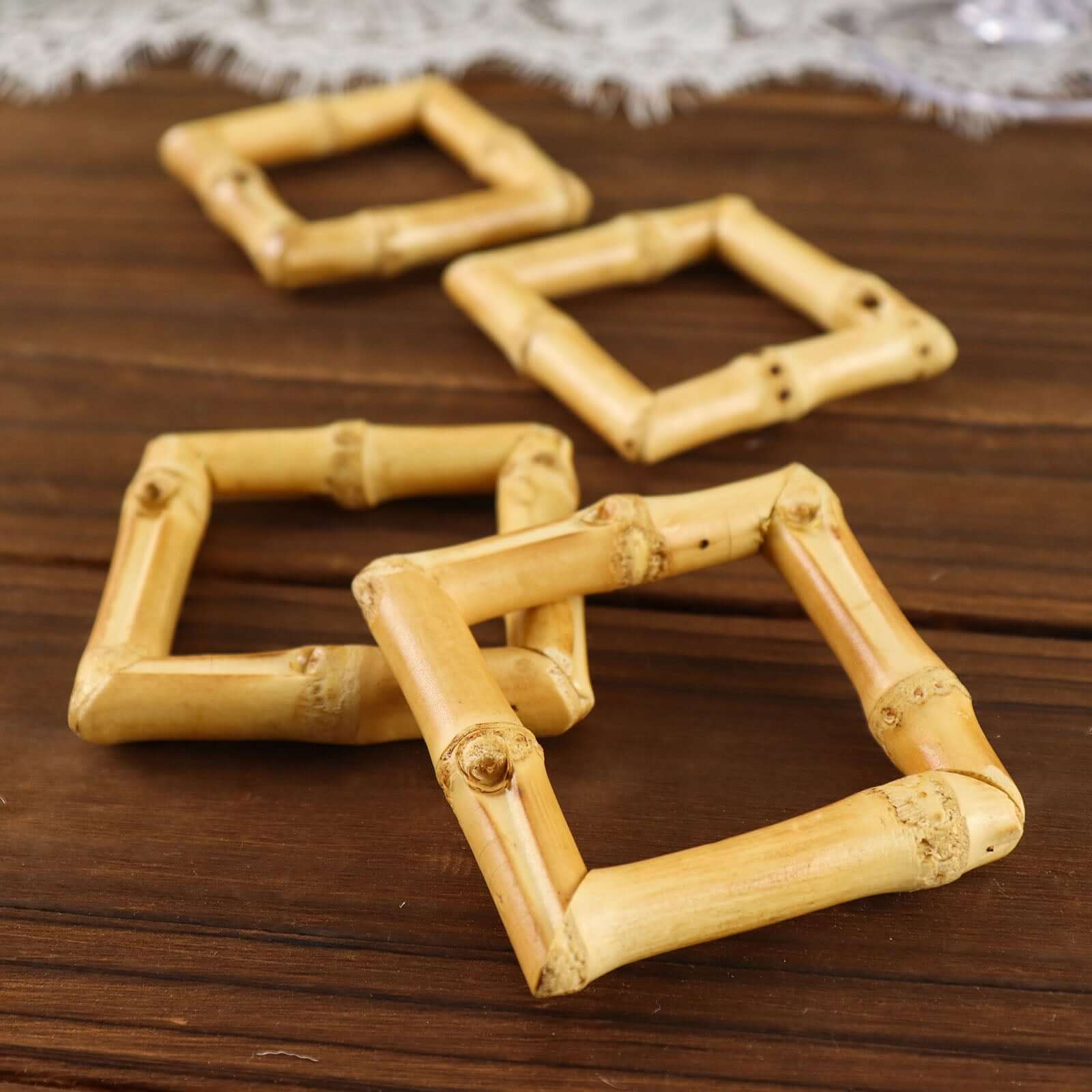 4 Pack Natural Rustic Boho Chic Wooden Square Napkin Rings, Bamboo Napkin Holders - Image 9