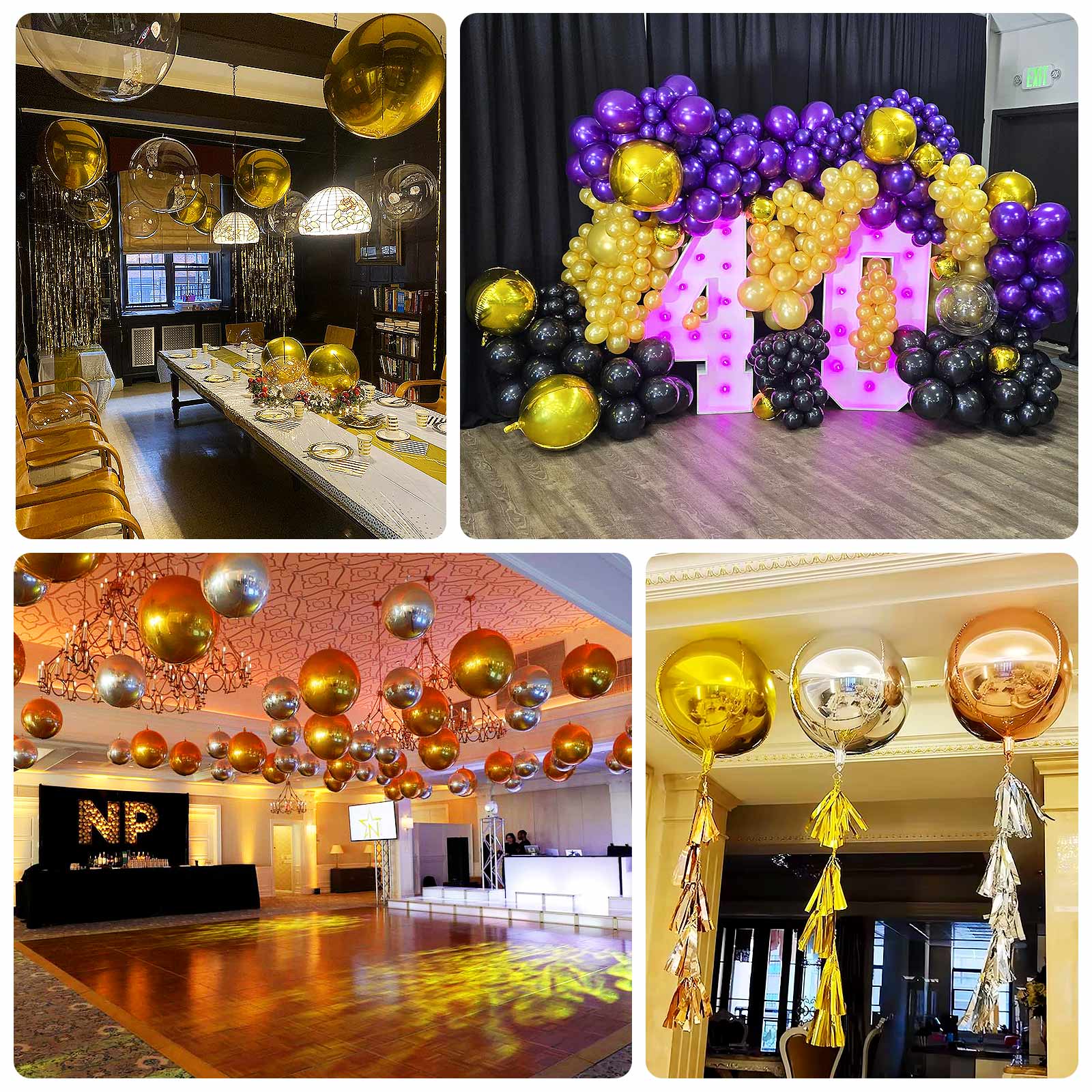 4-Pack Orbz Mylar Foil Balloons, 39" Metallic Gold Large Round Sphere Helium or Air-Filled Party Decorations - Image 5