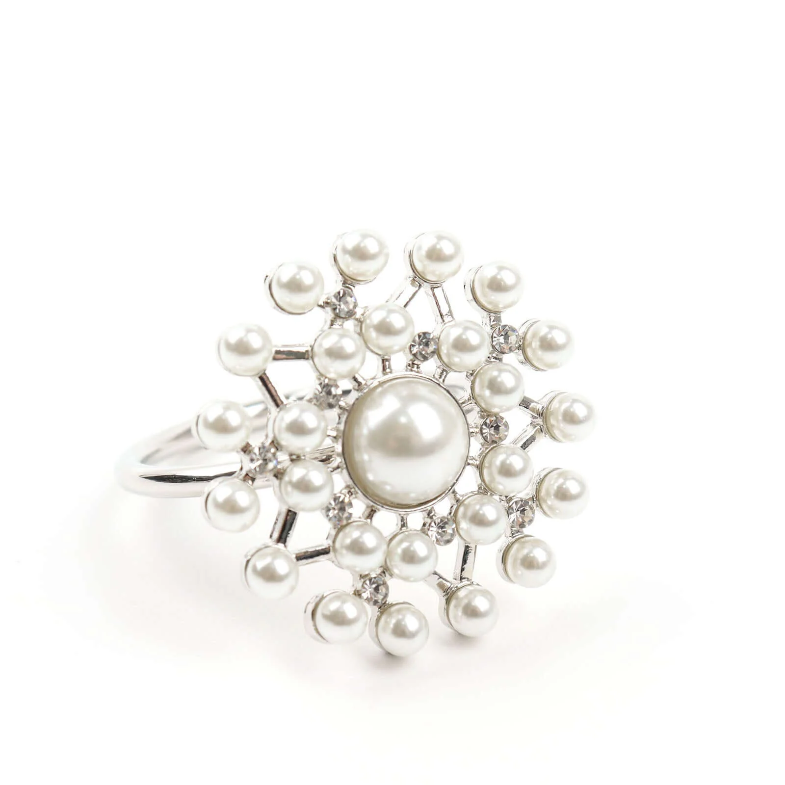 4 Pack Pearl And Diamond Rhinestone Silver Metal Napkin Rings, Decorative Napkin Buckle Holders - Image 6