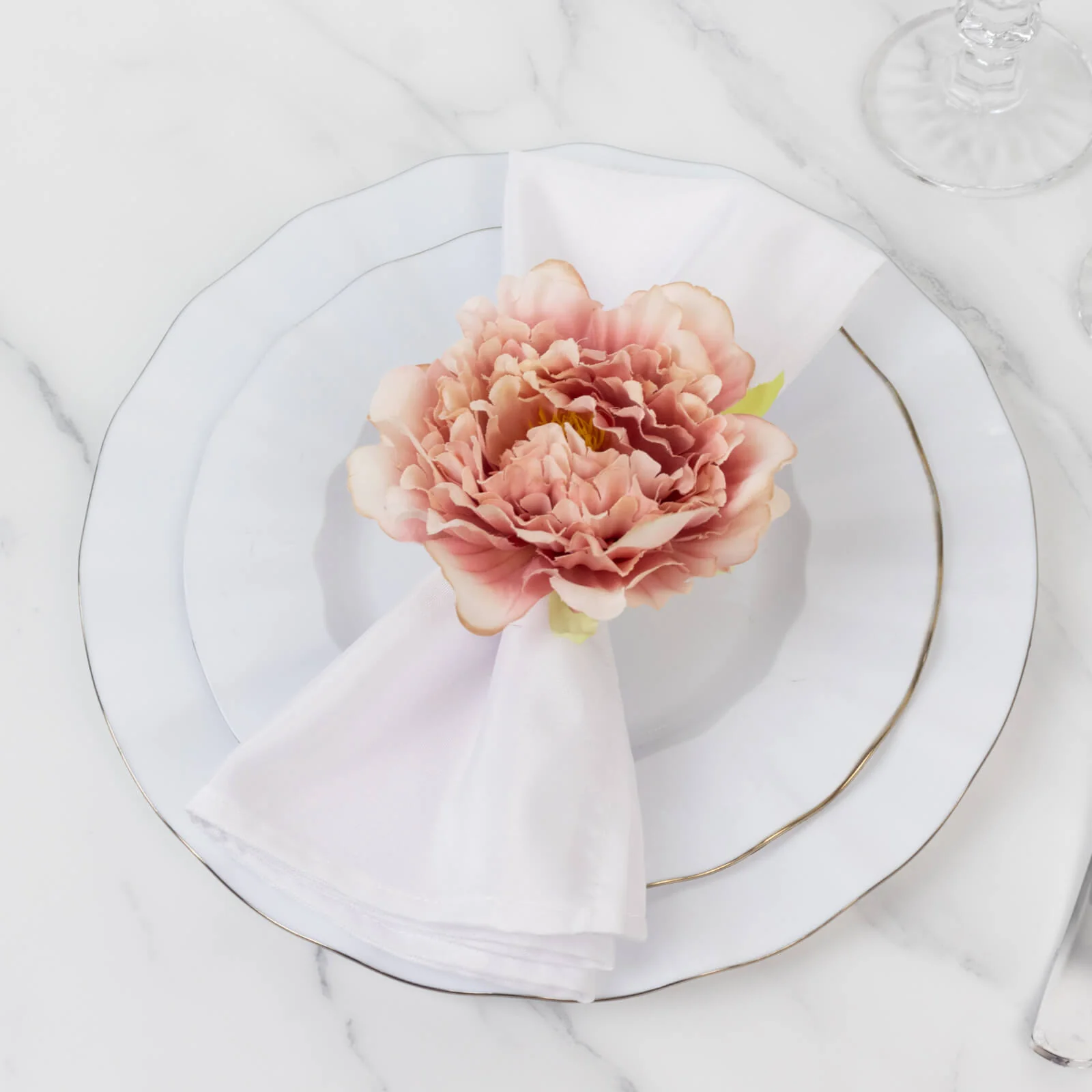 4-Pack Napkin Rings with Silk Peony Flower – Pink Floral Napkin Holders for Dinner Table Settings & Décor - Image 3