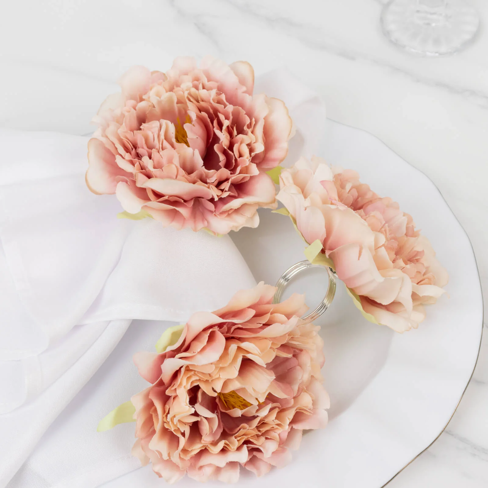 4-Pack Napkin Rings with Silk Peony Flower – Pink Floral Napkin Holders for Dinner Table Settings & Décor - Image 6