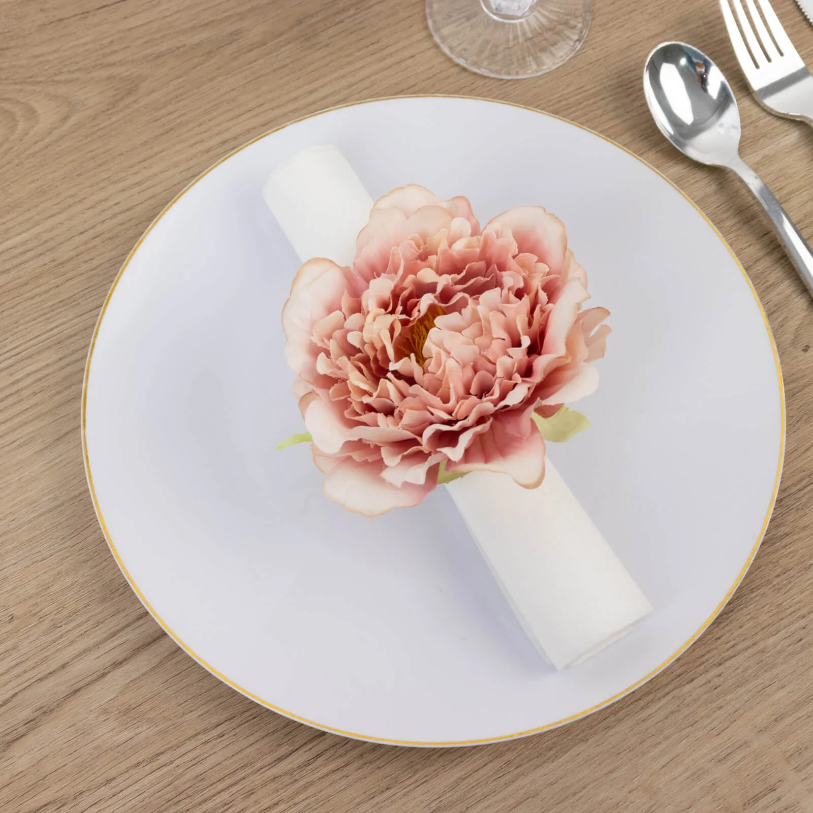 4-Pack Napkin Rings with Silk Peony Flower – Pink Floral Napkin Holders for Dinner Table Settings & Décor - Image 7