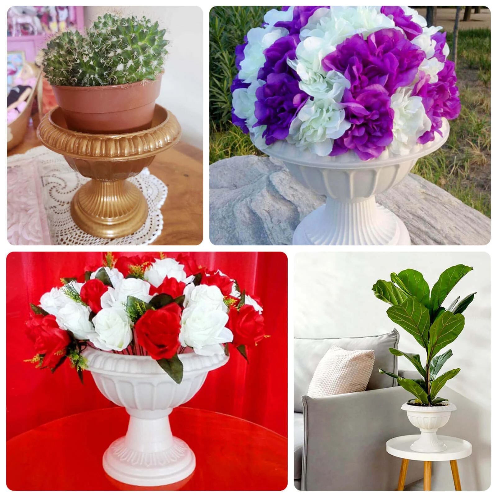 4-Pack Plastic Flower Pot Vases Roman Style Gold 6" - Classic Urn Planter - Image 5