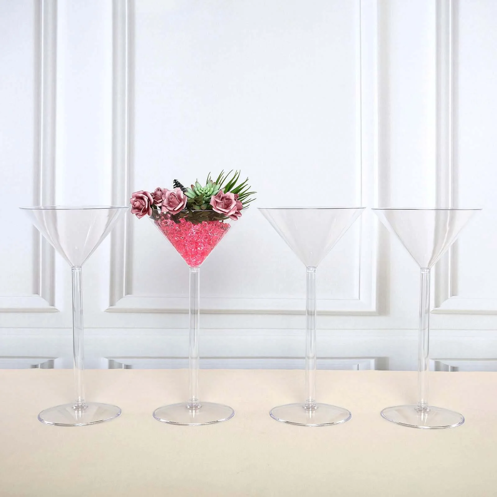 4-Pack Plastic Flower Vases Martini Glass Design 18" Clear - Fillable Long Stem Wedding Centerpieces - Image 6