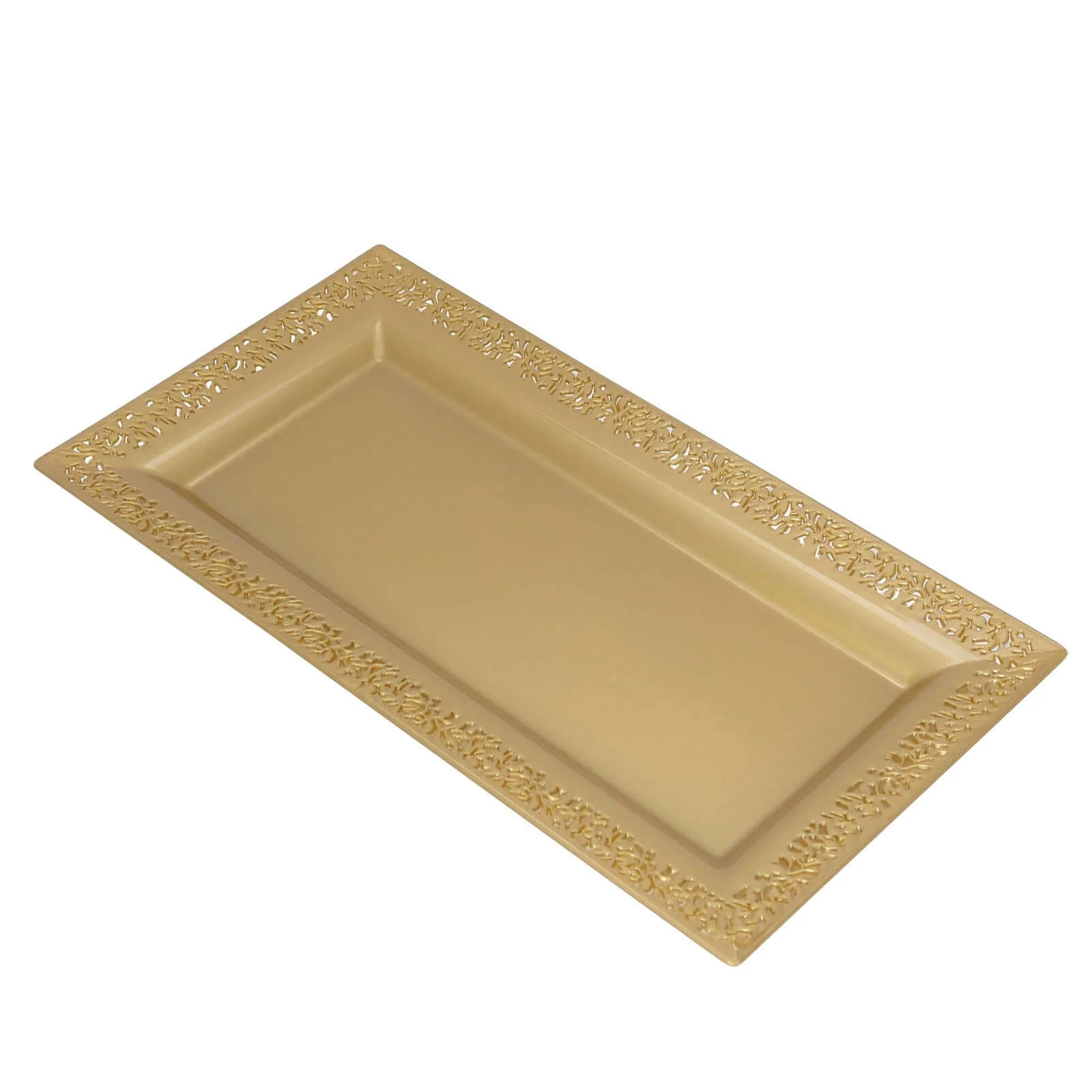 4-Pack Plastic Rectangle Serving Trays 14" Gold with Lace Rim - Durable & Stylish Coffee Table Tray Platters for Desserts Appetizers Snacks - Image 6