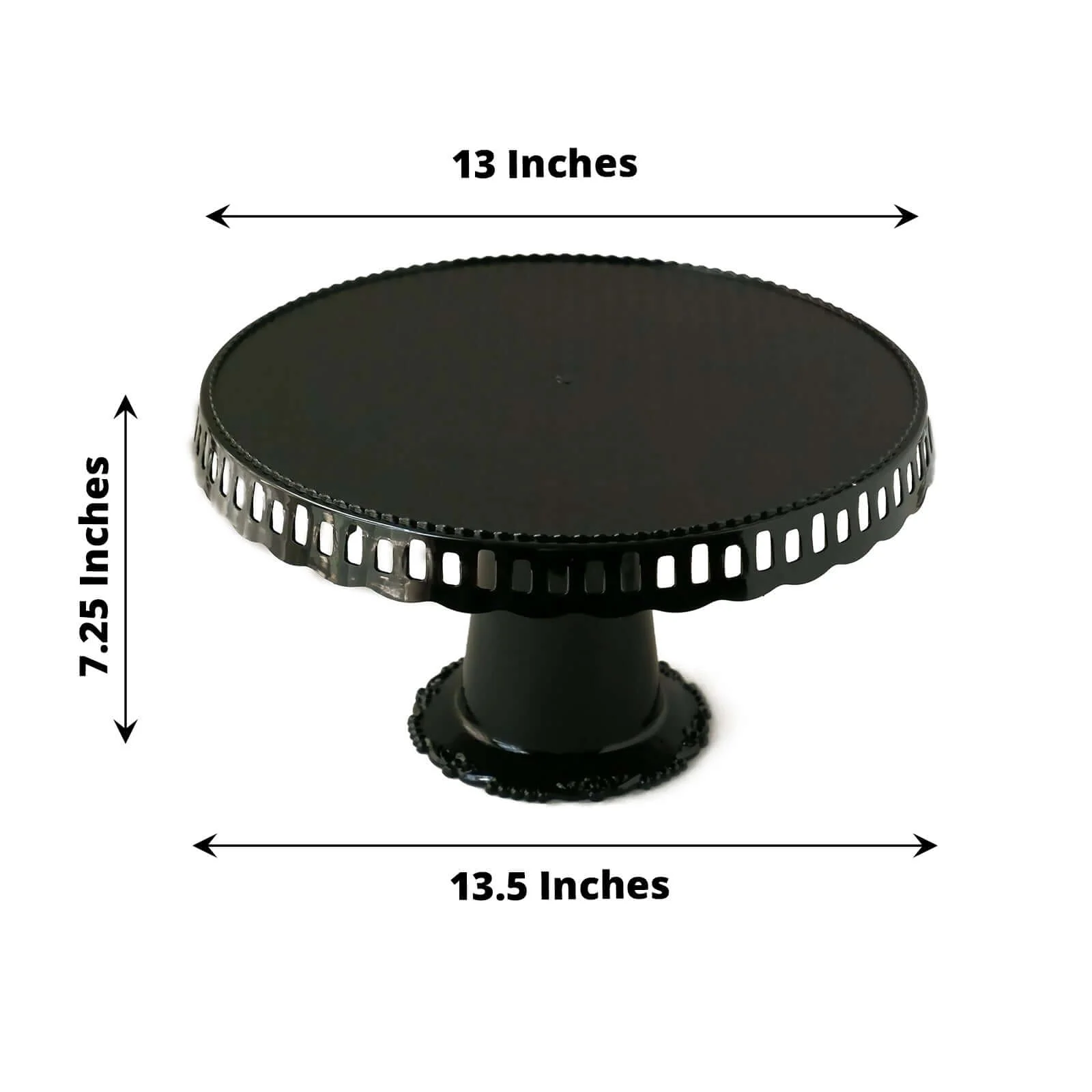 4-Pack Plastic Round Pedestal Cake Stands 13" Black with Hollow Ribbon Trim Edges - Reusable Cupcake Dessert Display Risers - Image 3