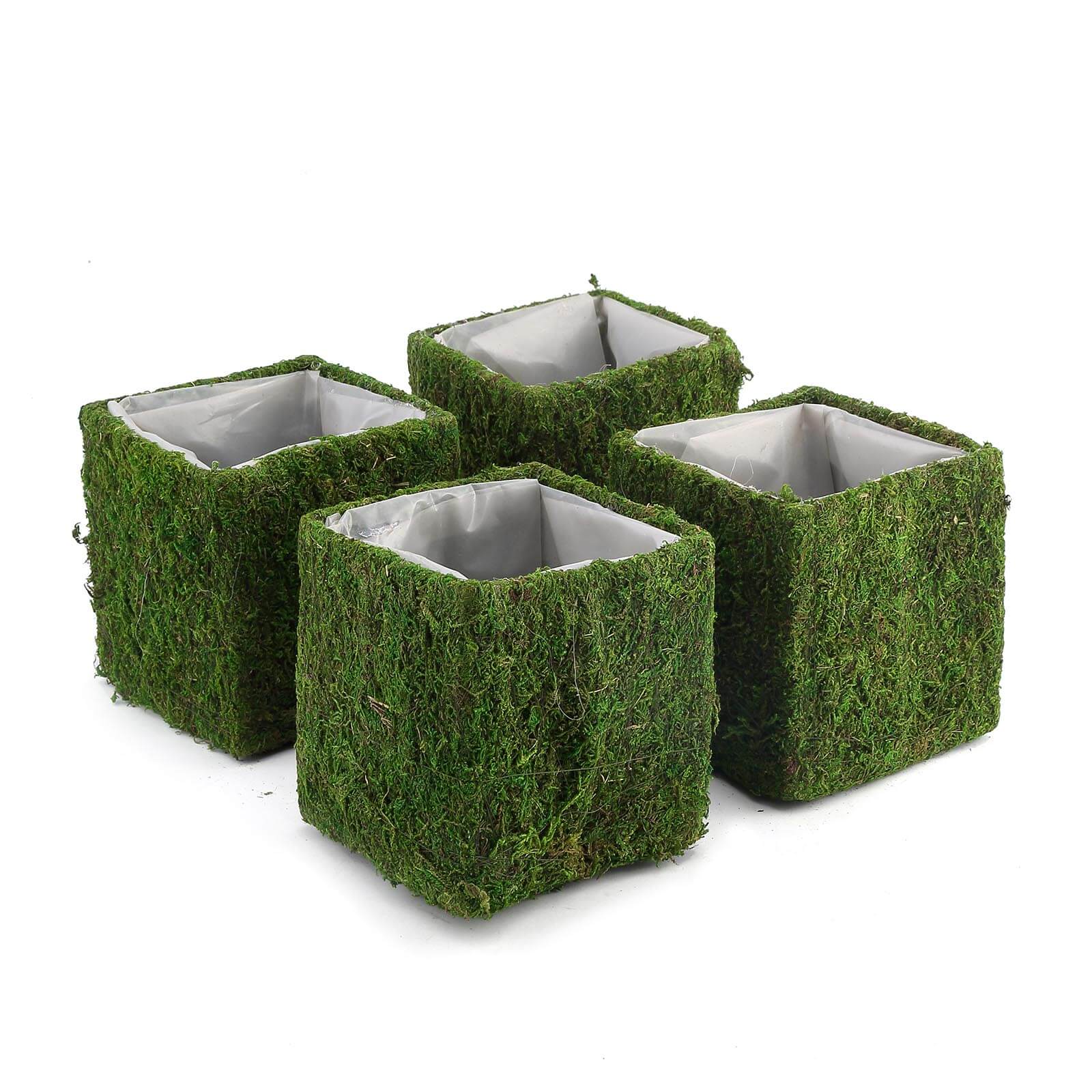 4-Pack Preserved Moss Planter Boxes 6" Square Covered Green with Inner Lining - Decorative Flower Baskets - Image 9