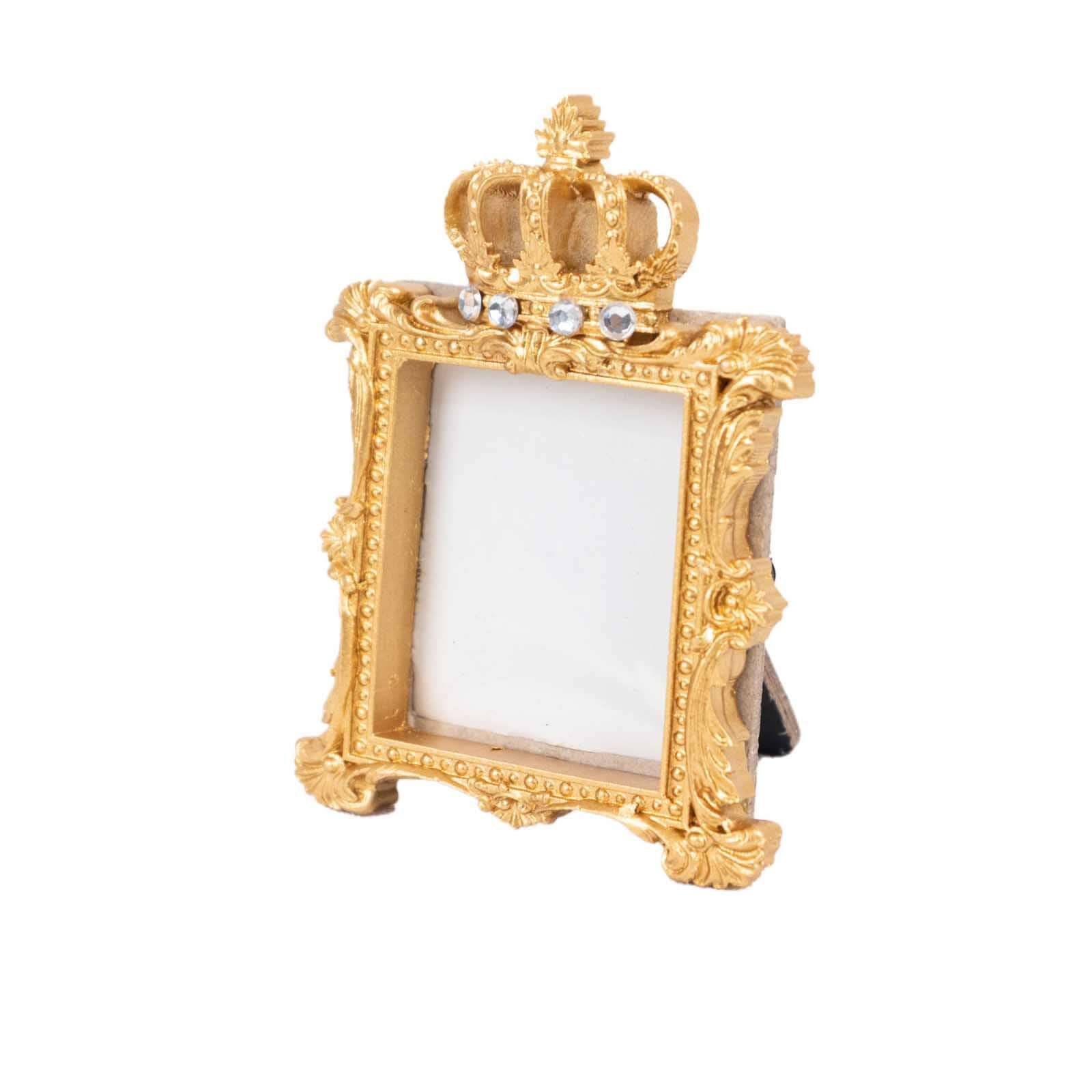 4-Pack Resin Picture Frames 3.5" Royal Crown Design Square Gold - Baroque Party Favors & Wedding Place Card Holders - Image 10