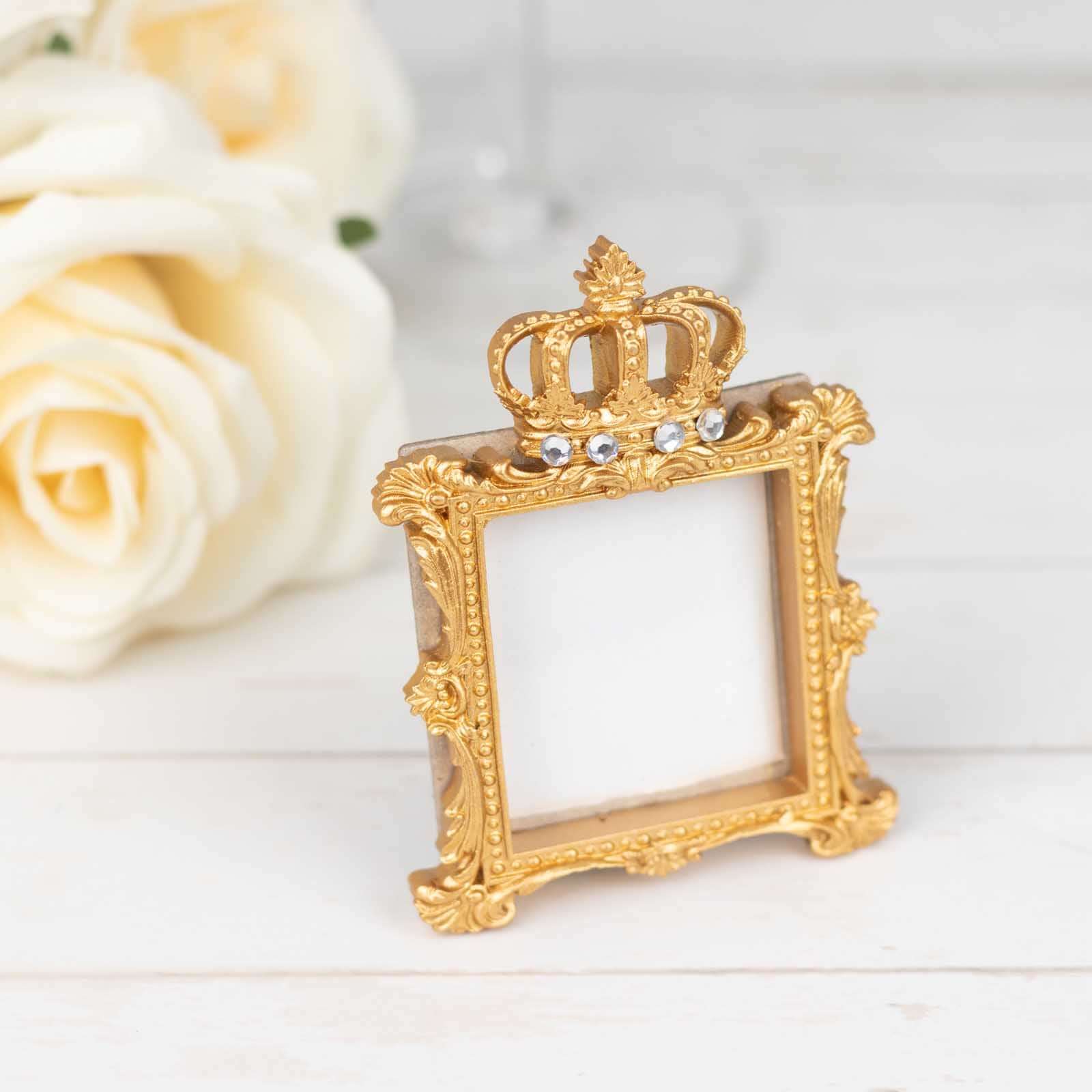 4-Pack Resin Picture Frames 3.5" Royal Crown Design Square Gold - Baroque Party Favors & Wedding Place Card Holders - Image 2