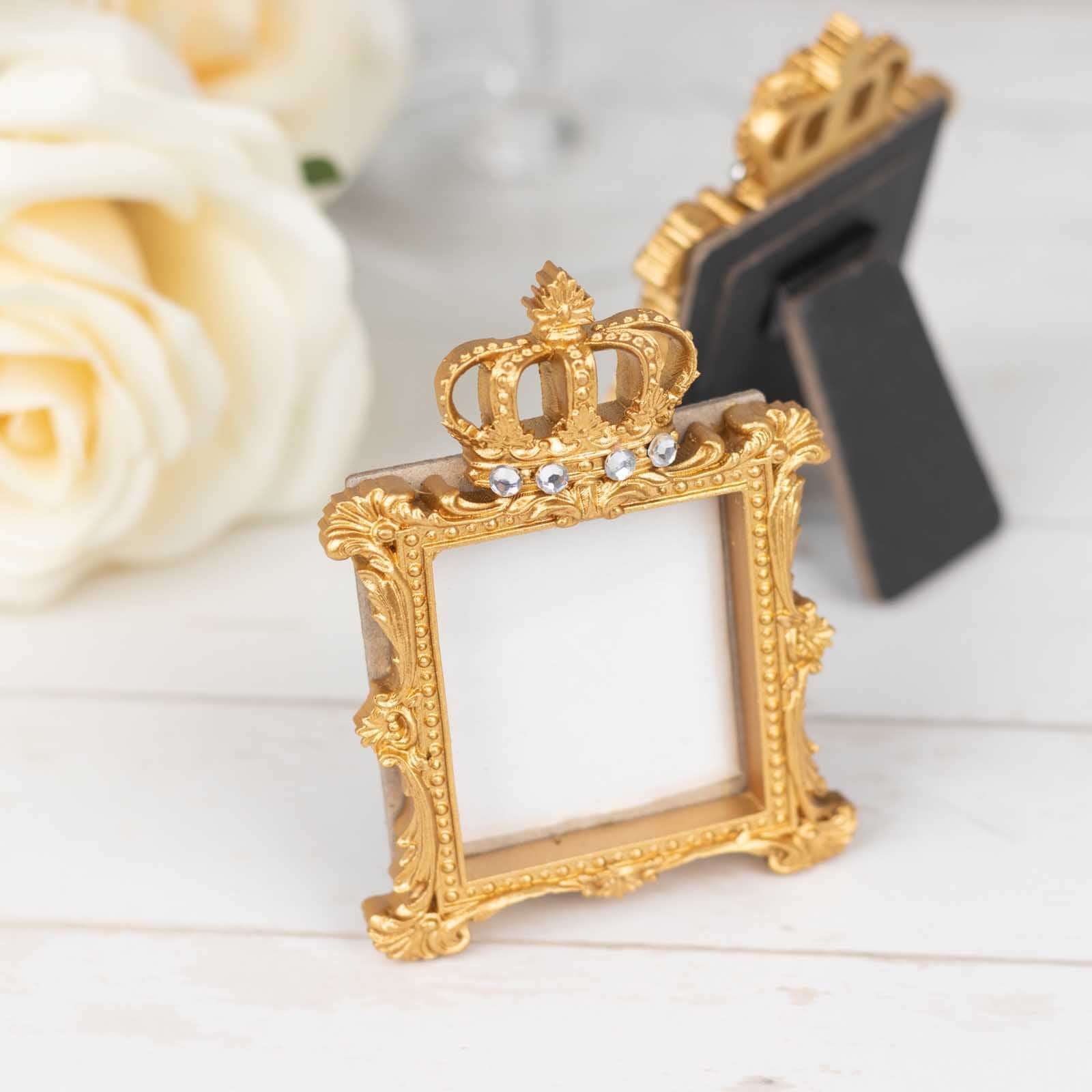 4-Pack Resin Picture Frames 3.5" Royal Crown Design Square Gold - Baroque Party Favors & Wedding Place Card Holders - Image 5