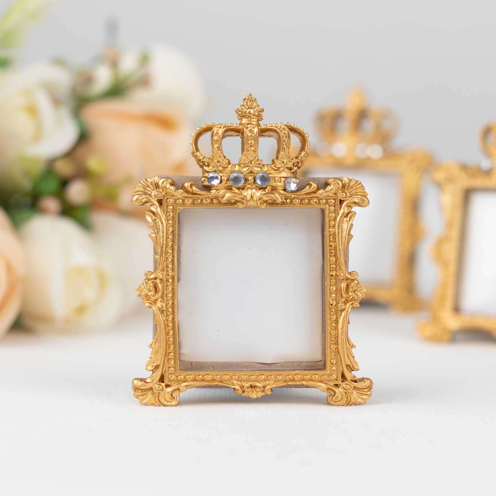 4-Pack Resin Picture Frames 3.5" Royal Crown Design Square Gold - Baroque Party Favors & Wedding Place Card Holders - Image 6