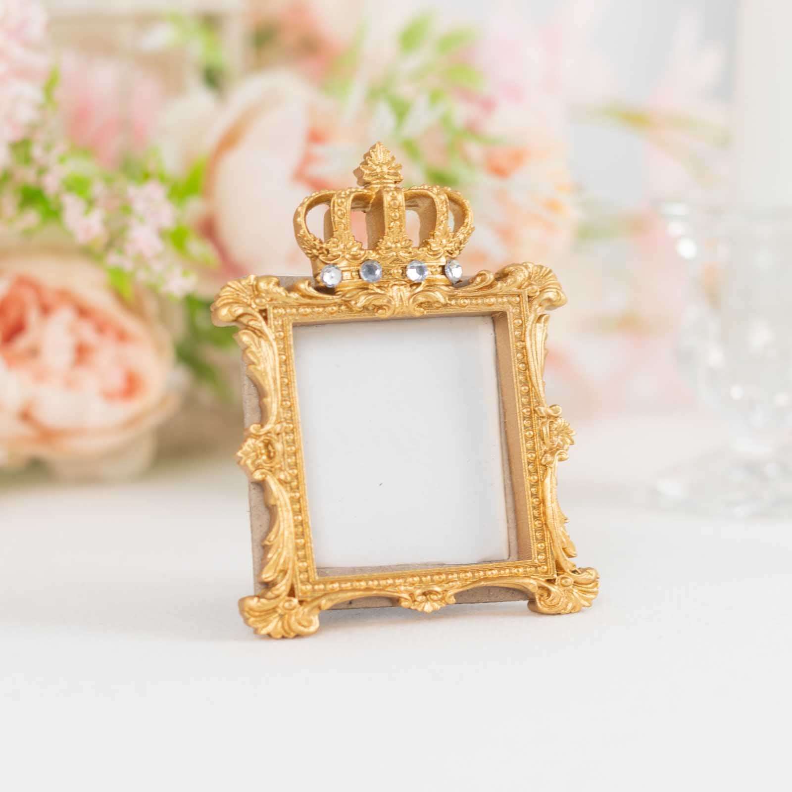 4-Pack Resin Picture Frames 3.5" Royal Crown Design Square Gold - Baroque Party Favors & Wedding Place Card Holders - Image 8