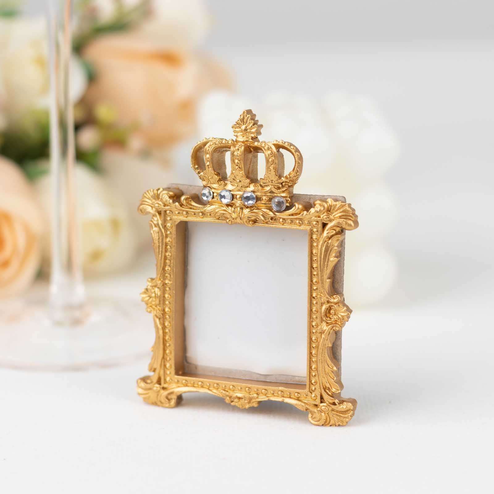 4-Pack Resin Picture Frames 3.5" Royal Crown Design Square Gold - Baroque Party Favors & Wedding Place Card Holders - Image 9
