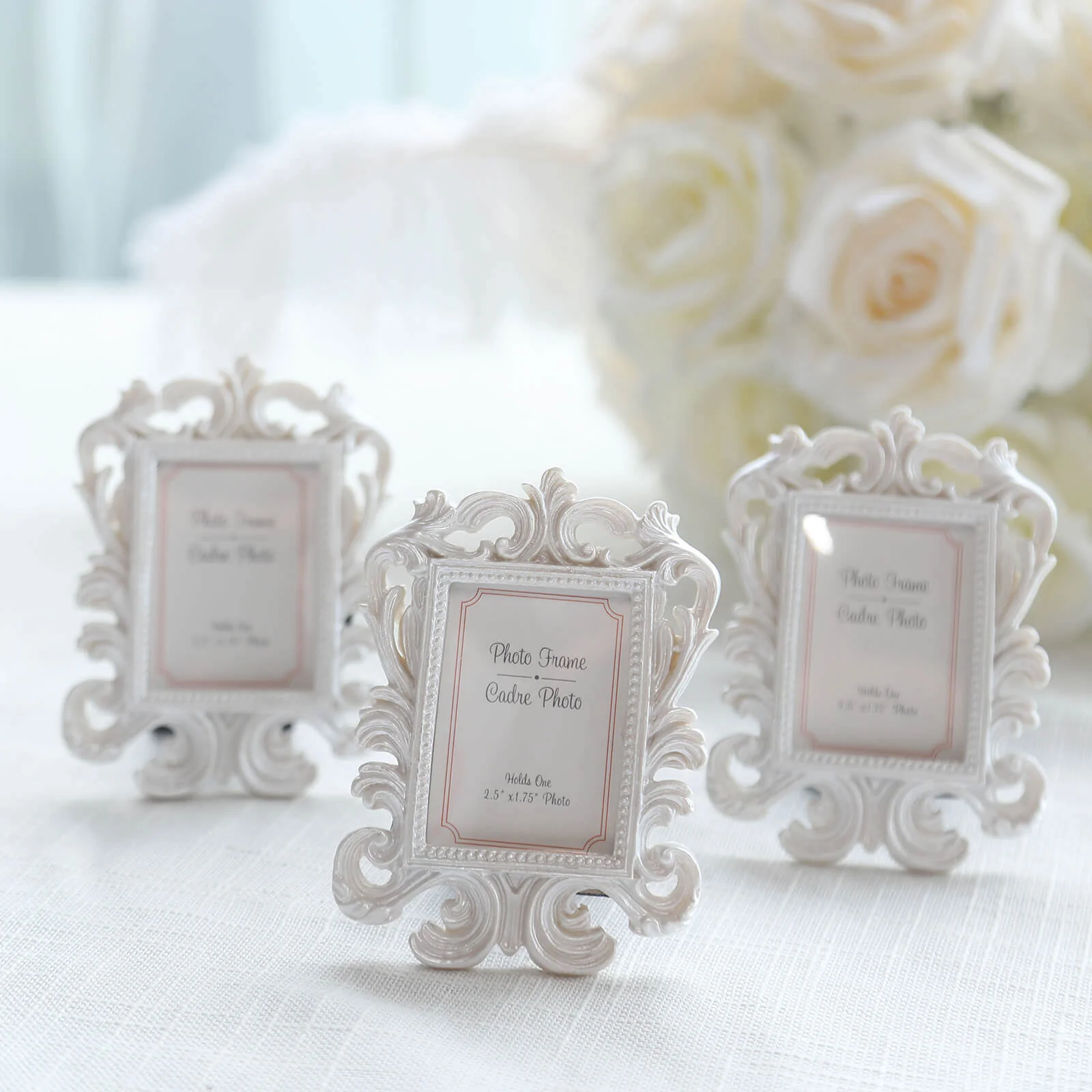 4-Pack Resin Picture Frames 4"x3" Vintage Baroque Design Rectangle White - Mini Photo Frame Party Favors & Wedding Place Card Holders