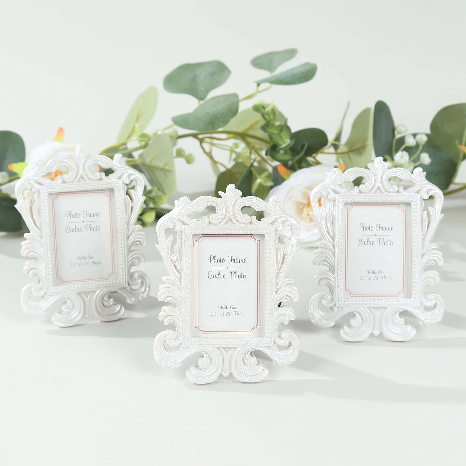 4-Pack Resin Picture Frames 4"x3" Vintage Baroque Design Rectangle White - Mini Photo Frame Party Favors & Wedding Place Card Holders - Image 5