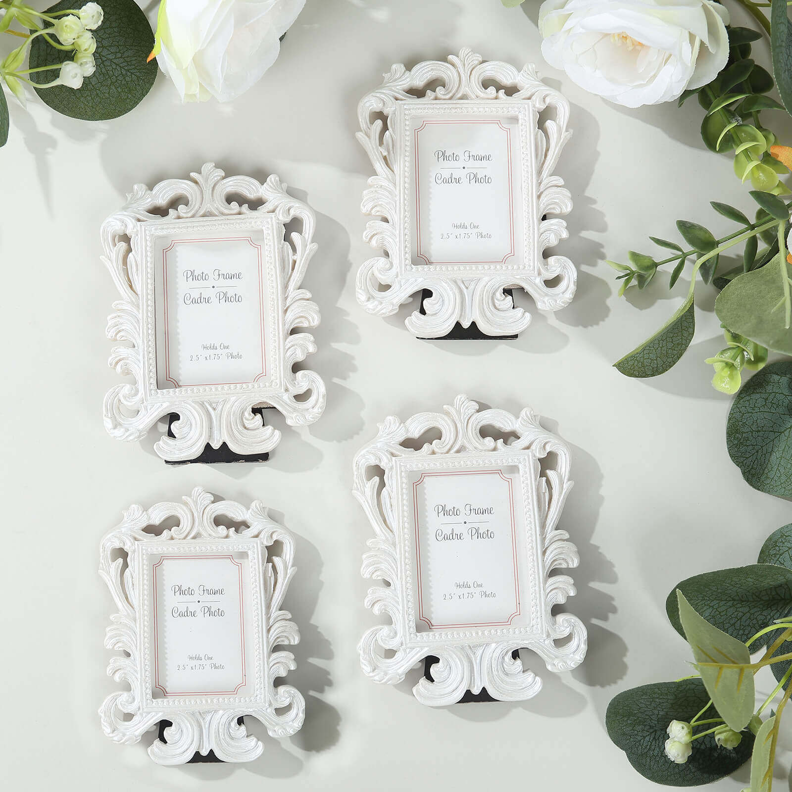 4-Pack Resin Picture Frames 4"x3" Vintage Baroque Design Rectangle White - Mini Photo Frame Party Favors & Wedding Place Card Holders - Image 6