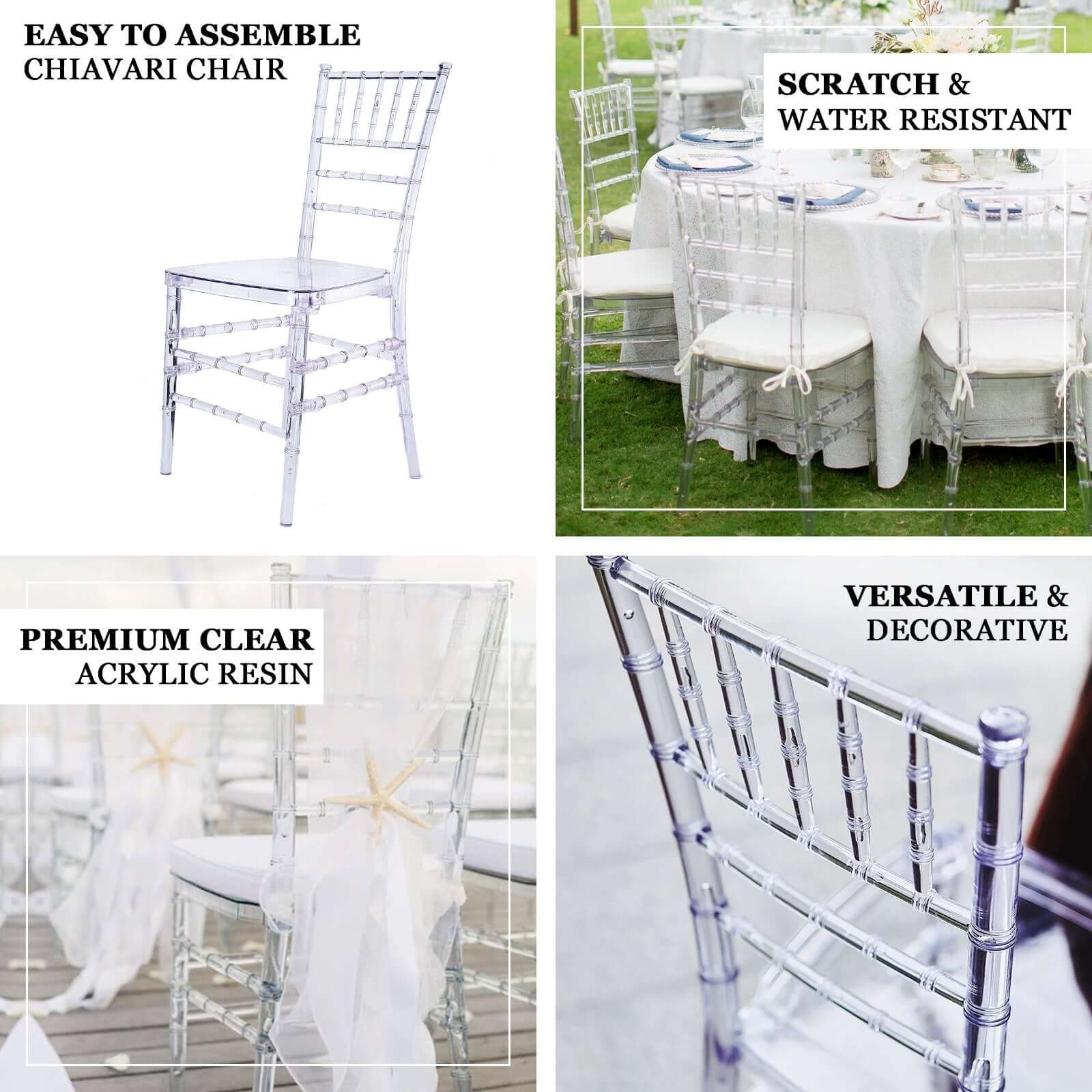 4 Pack Chiavari Chairs Transparent and Stackable Clear - Sleek Armless Design for Weddings & Gatherings - Image 4