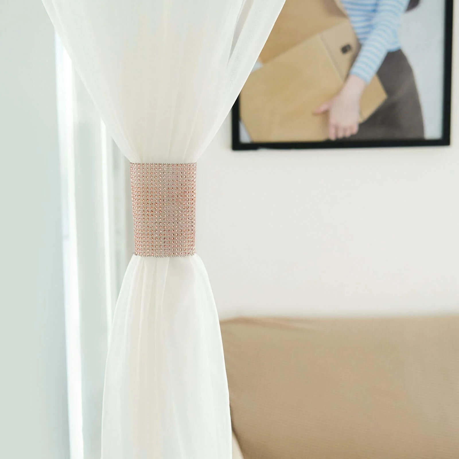 4 Pack Rose Gold Large Rhinestone Mesh Velcro Chair Sash Clips, Backdrop Curtain Bands 5"X10" - Image 11