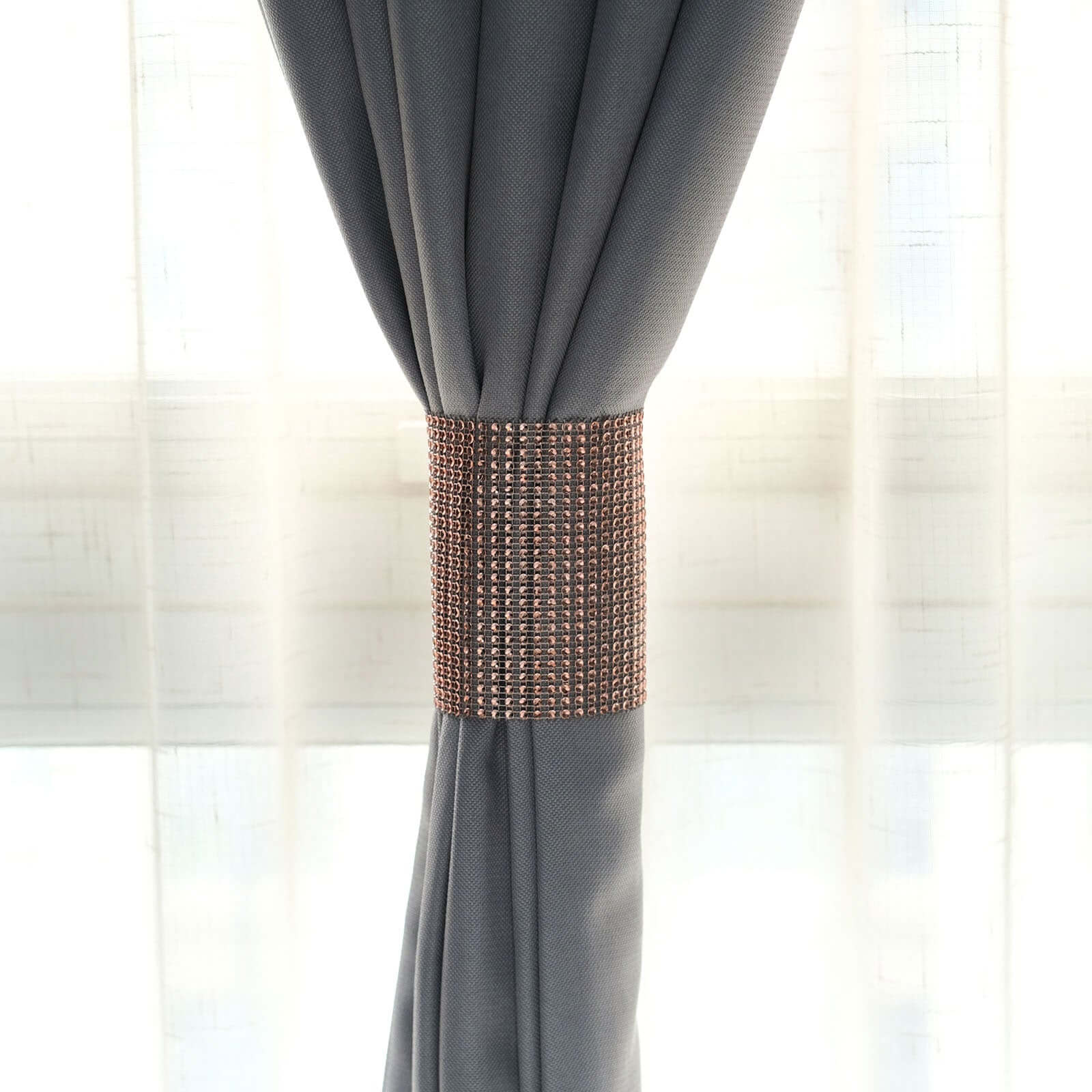 4 Pack Rose Gold Large Rhinestone Mesh Velcro Chair Sash Clips, Backdrop Curtain Bands 5"X10" - Image 13
