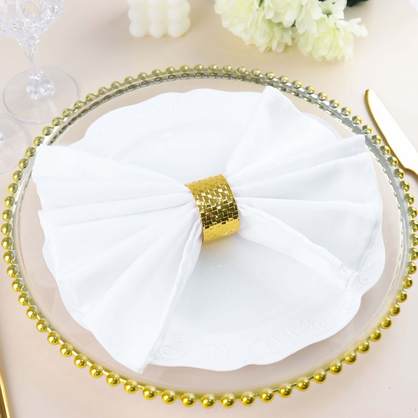 4 Pack Shiny Gold Basket Weave Napkin Rings, Metallic Napkin Holders - Image 10