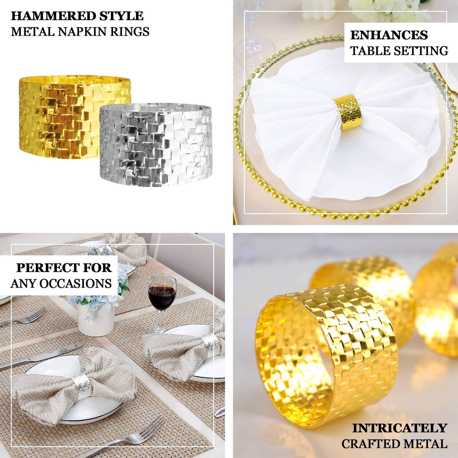 4 Pack Shiny Gold Basket Weave Napkin Rings, Metallic Napkin Holders - Image 4