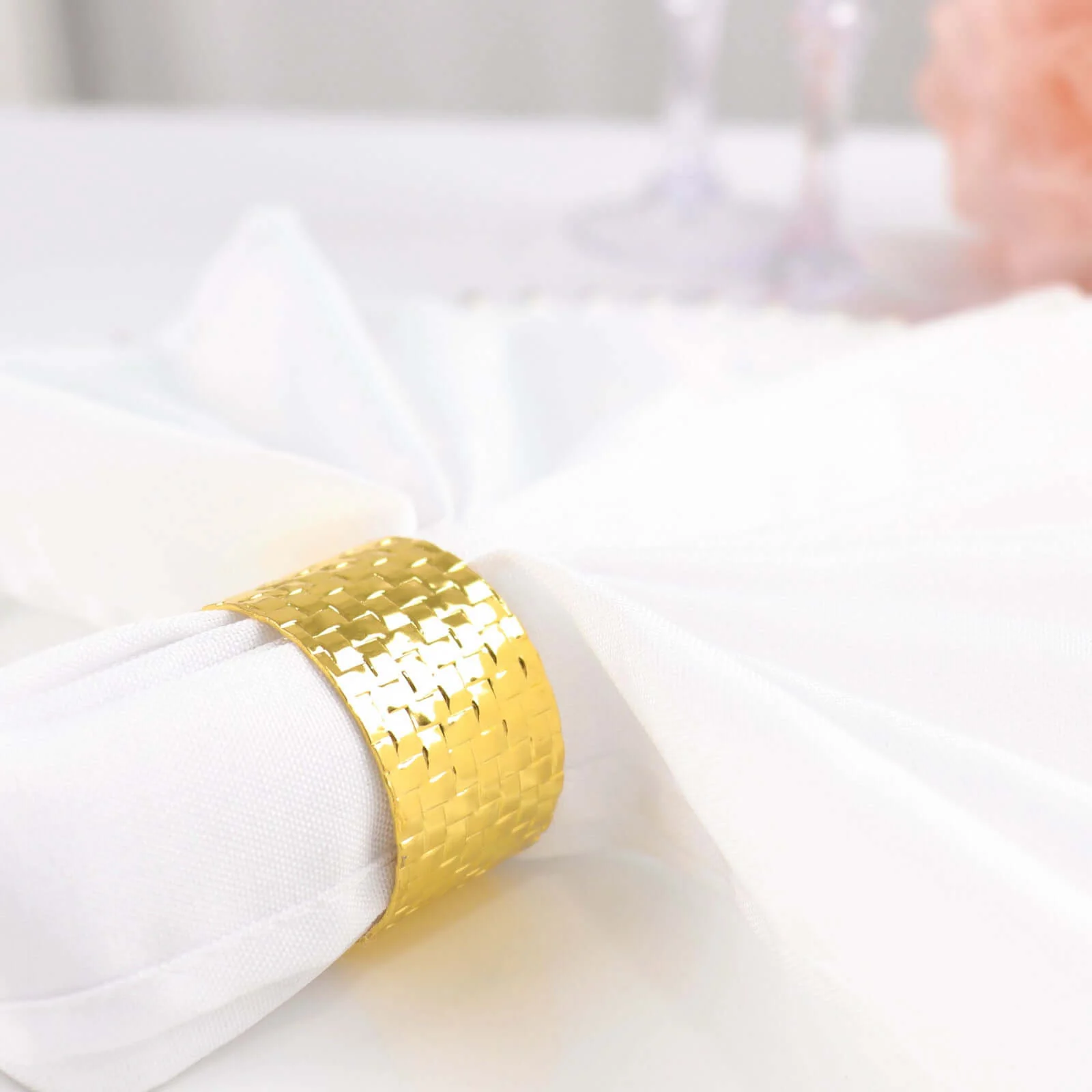 4 Pack Shiny Gold Basket Weave Napkin Rings, Metallic Napkin Holders - Image 6