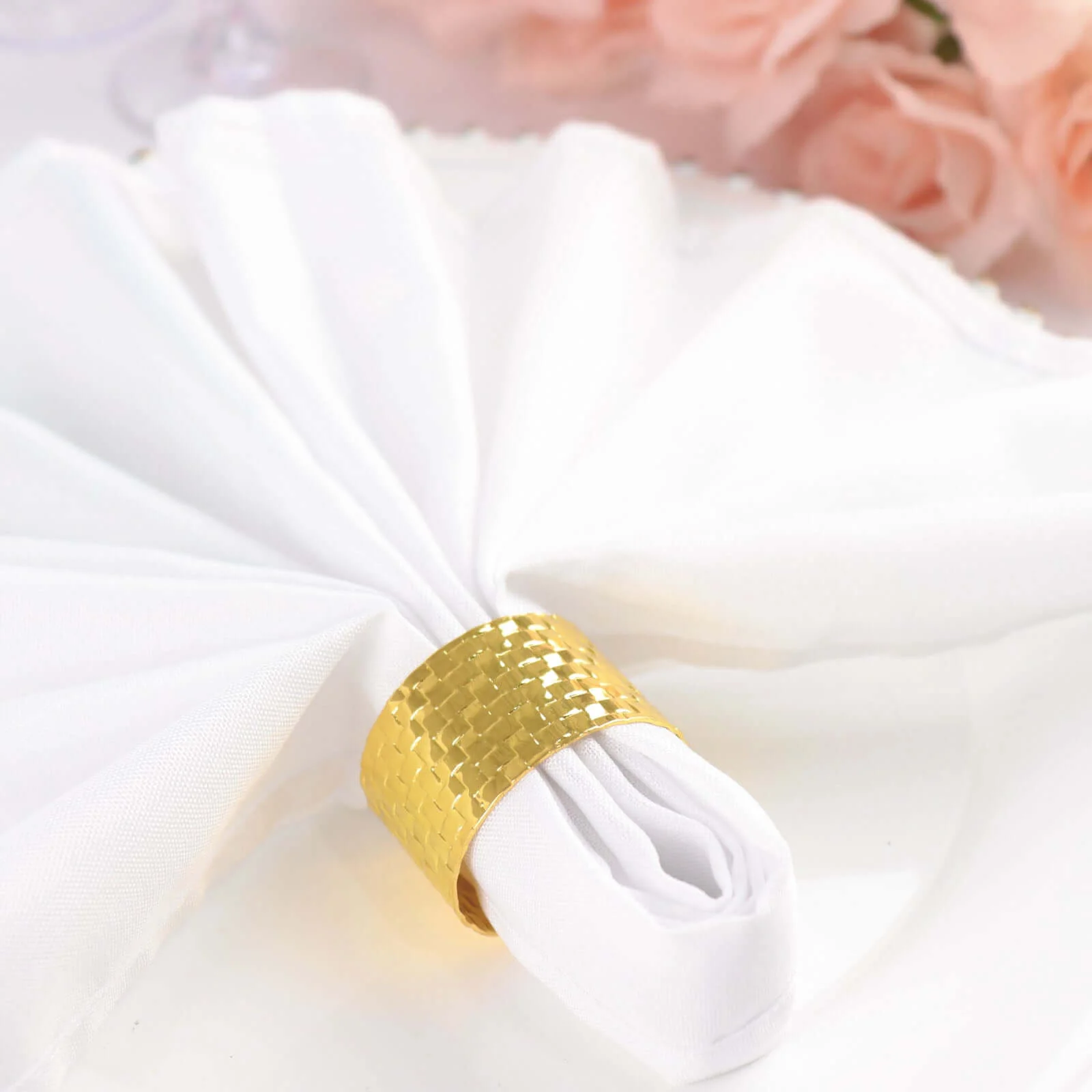 4 Pack Shiny Gold Basket Weave Napkin Rings, Metallic Napkin Holders - Image 8