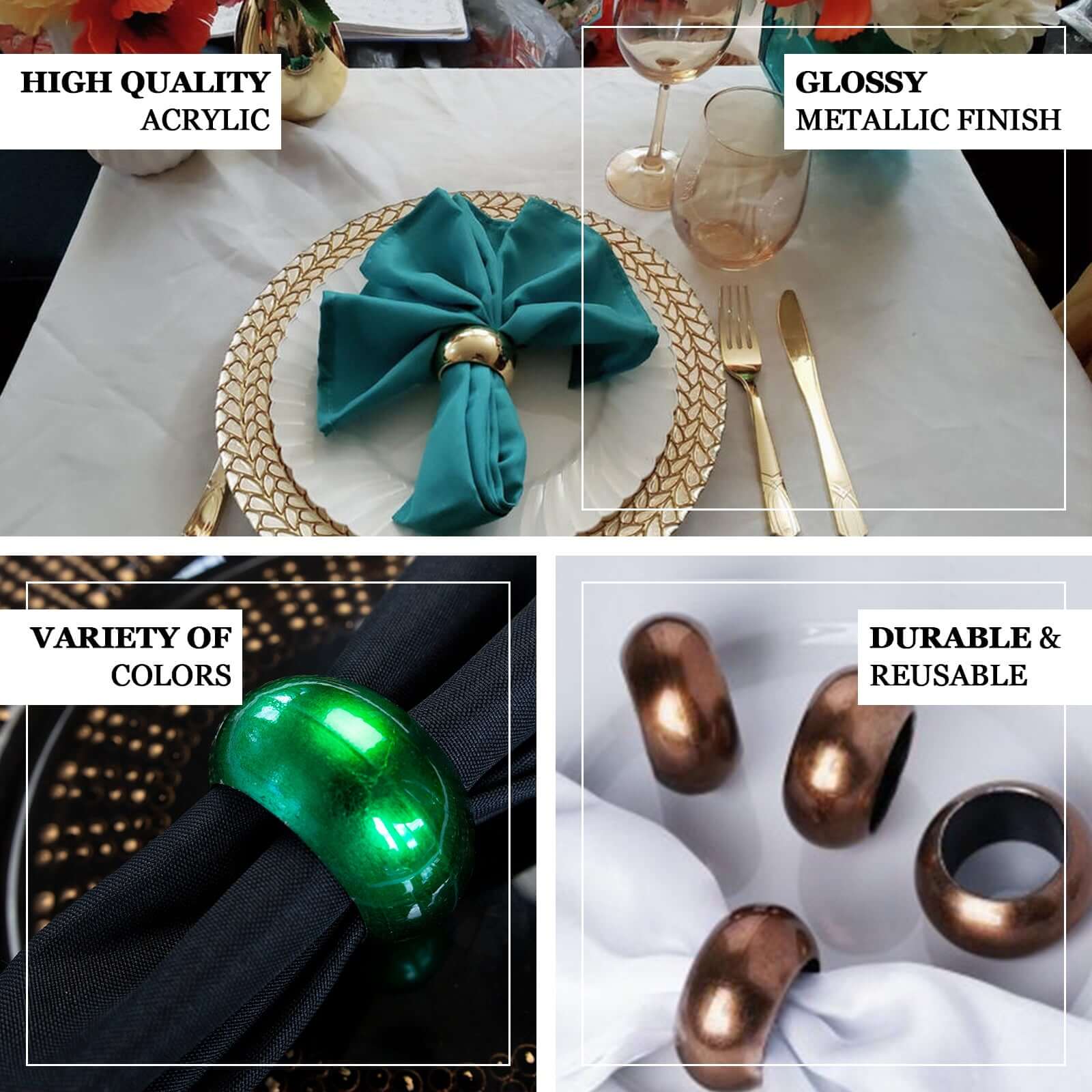 4 Pack Shiny Metallic Red Acrylic Napkin Rings - Image 4