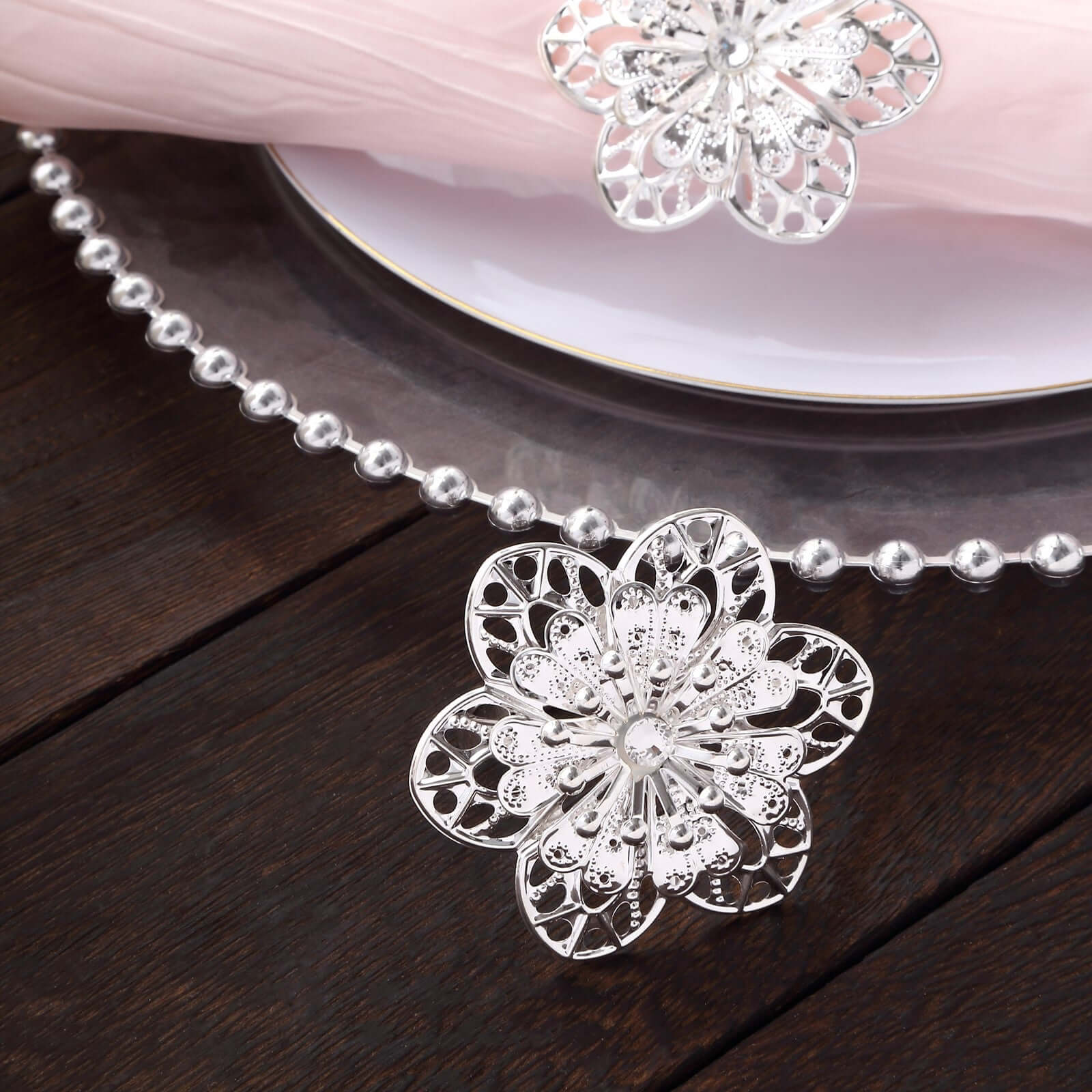 4 Pack Silver Metal Hollow Sun Flower Napkin Rings, Modern Flower Shaped Napkin Bands - Image 11