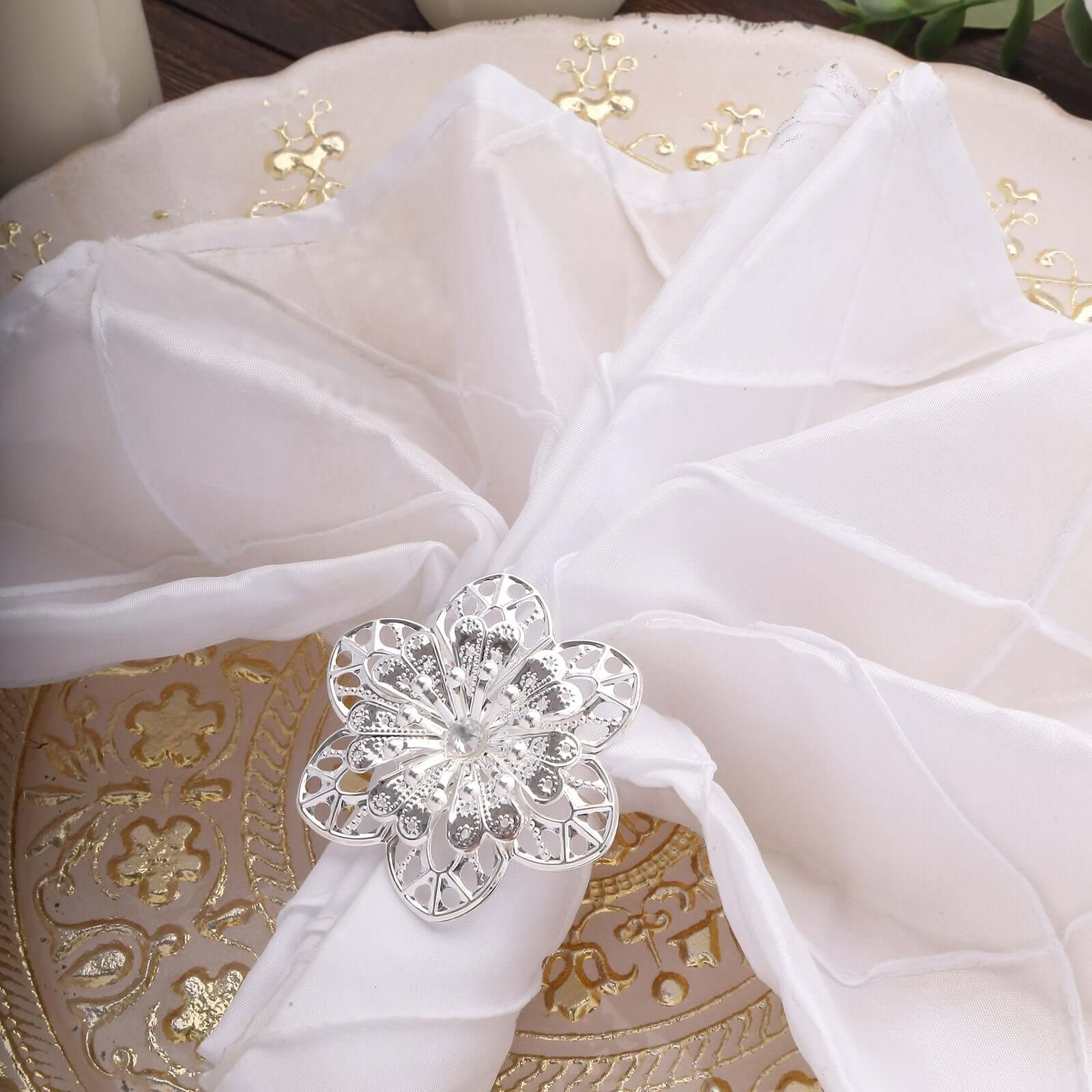 4 Pack Silver Metal Hollow Sun Flower Napkin Rings, Modern Flower Shaped Napkin Bands - Image 2