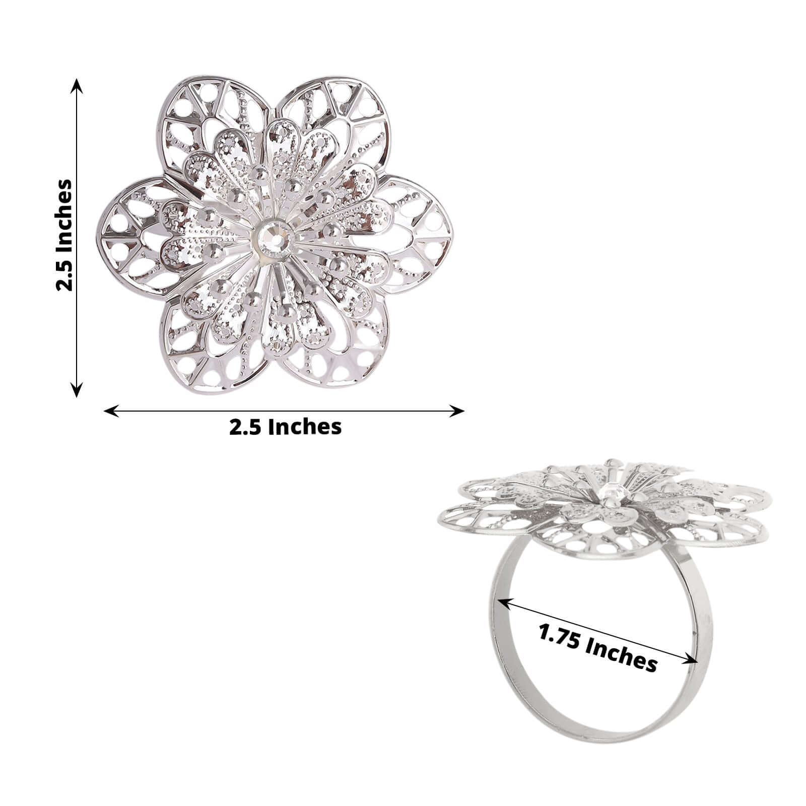 4 Pack Silver Metal Hollow Sun Flower Napkin Rings, Modern Flower Shaped Napkin Bands - Image 3